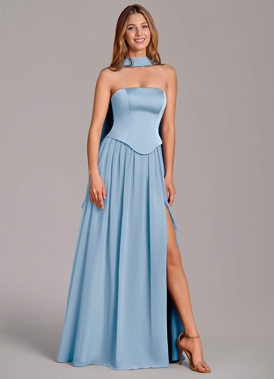 Azazie Cadence Powder Blue Stretch Satin Bridesmaid Dresses | Azazie