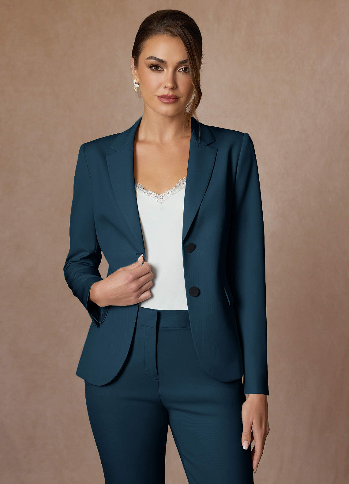 front Whitney Dark Navy Structured Stretch Blazer