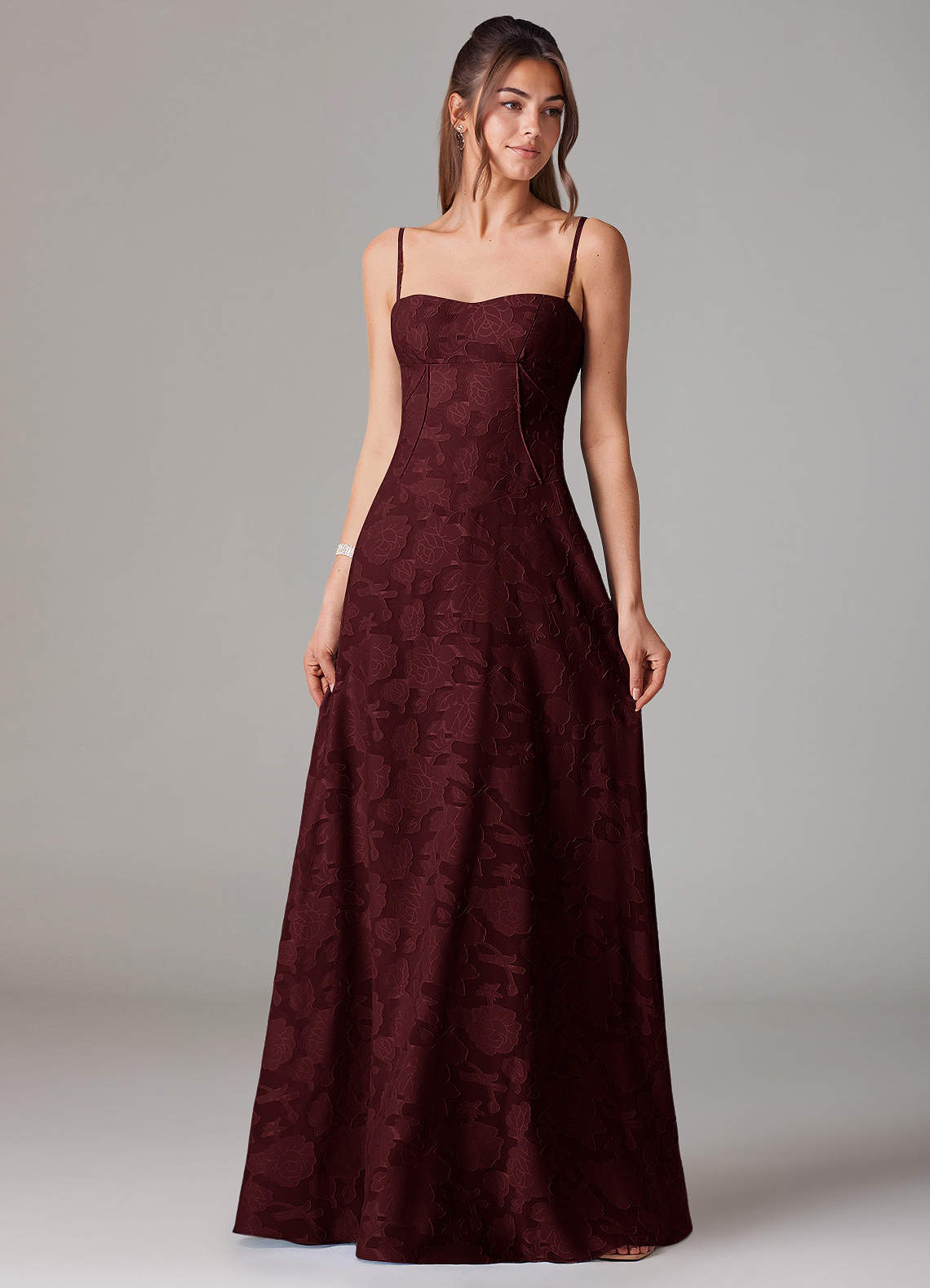 Azazie Valentine At-home Try On Dresses Agave A-Line Sweetheart Neckline Floral Burnout Dress image1
