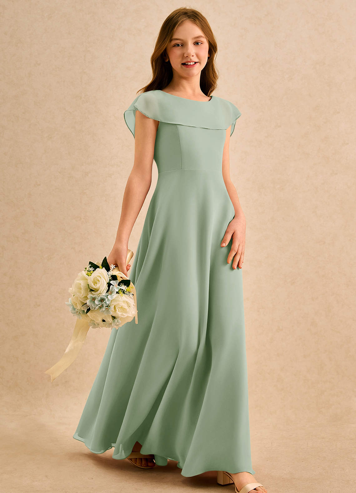 Azazie Kittie Girls Formal Flower Girl Klänningar Klä A-Line i Chiffong image3