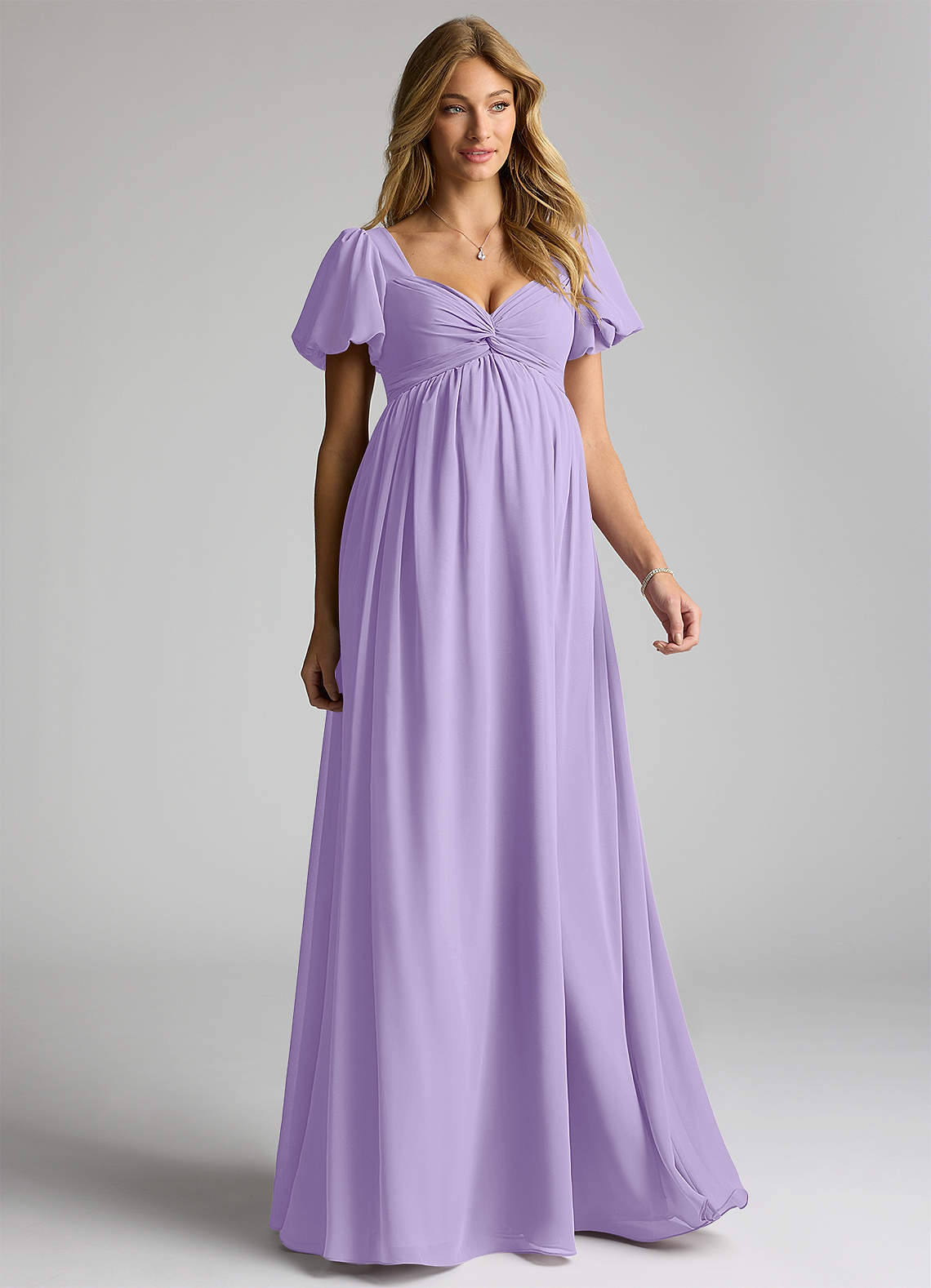 Azazie Madisynn Maternity Bridesmaid Dresses Bow Chiffon Floor-Length Dress image1
