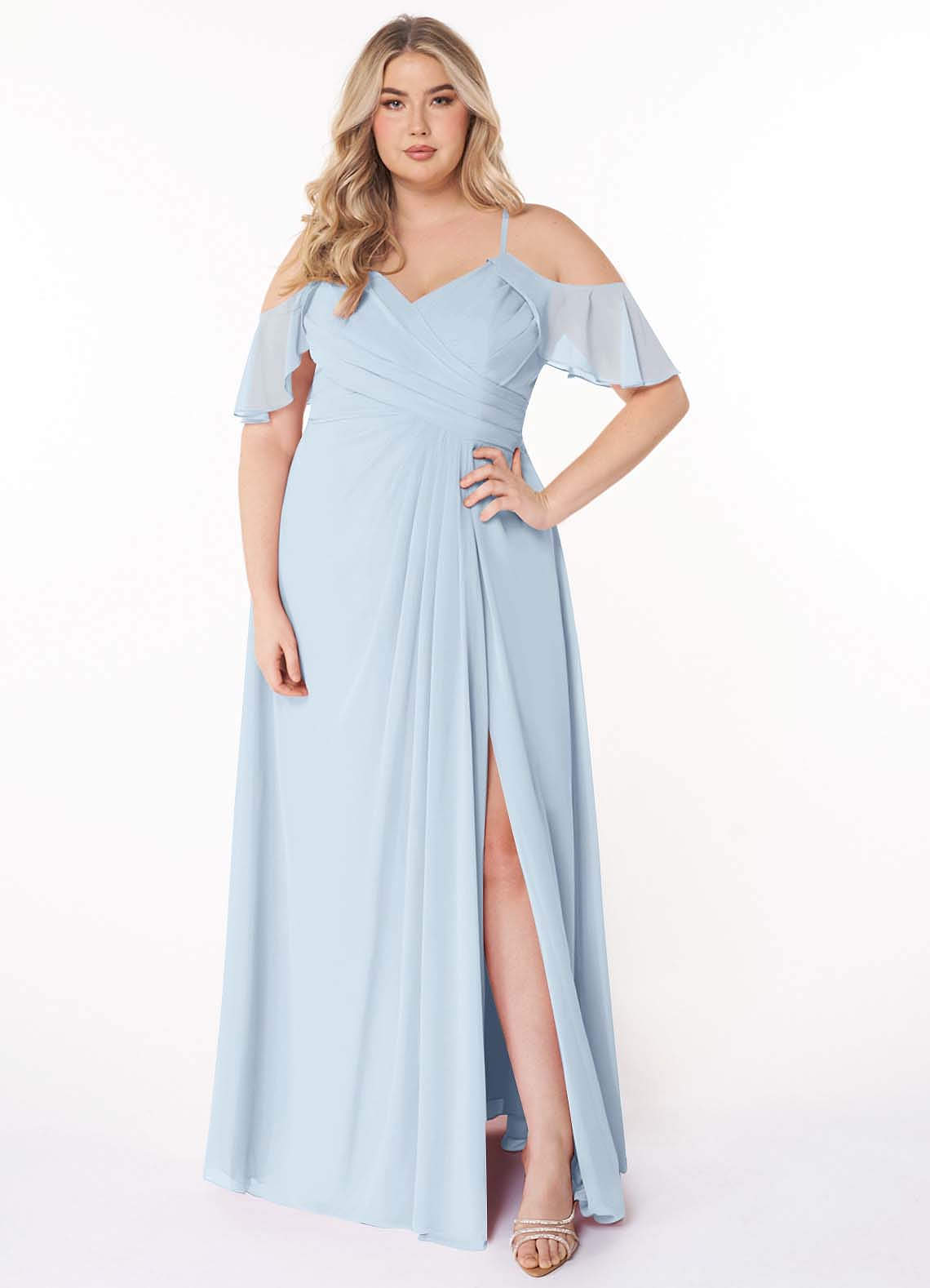 Azazie Dakota Bridesmaid Dresses Mist A-Line V-Neck Pleated Chiffon Dress image1