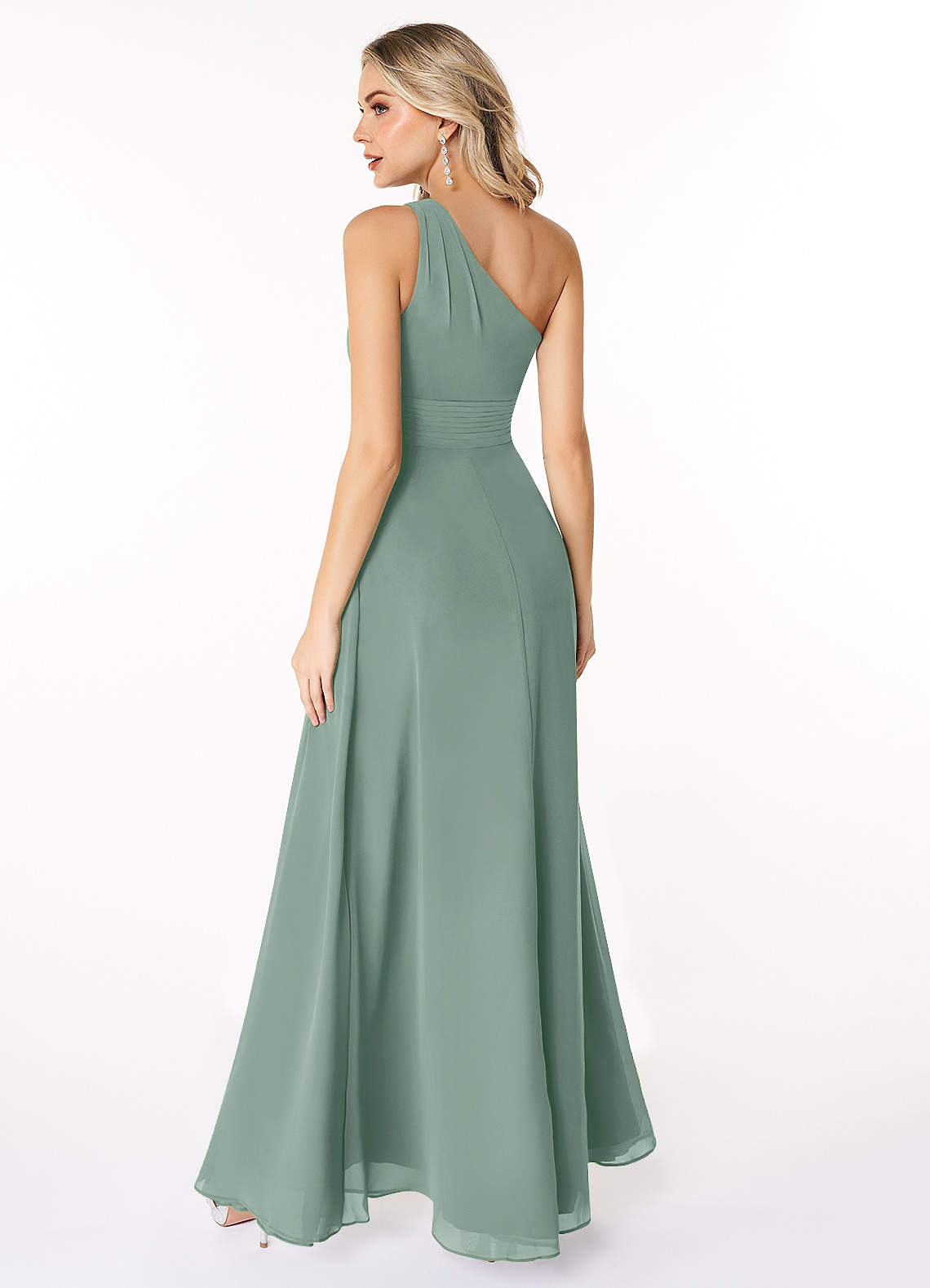 greyed jade bridesmaid dresses Azazie A-Line One-Shoulder Floor-Length Chiffon line gown features a Select your size:11.5 Jade color Blue Striped Dress Barbie Gala Collection Doll