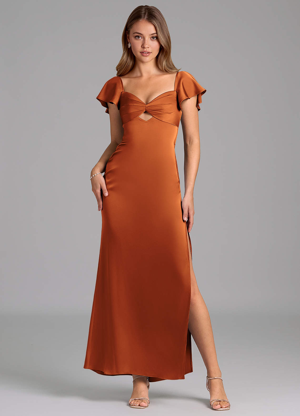 Azazie Demia 신부 들러리 드레스 쉬스 스윗하트 네크라인 스트레치 새틴 발목 길이 드레스 image1