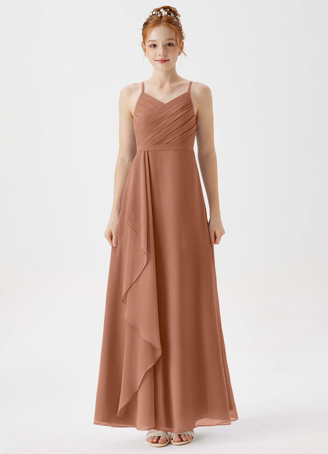 Azazie Mariela Junior A-Linie Plissee Chiffon Kleid Bronzer image1