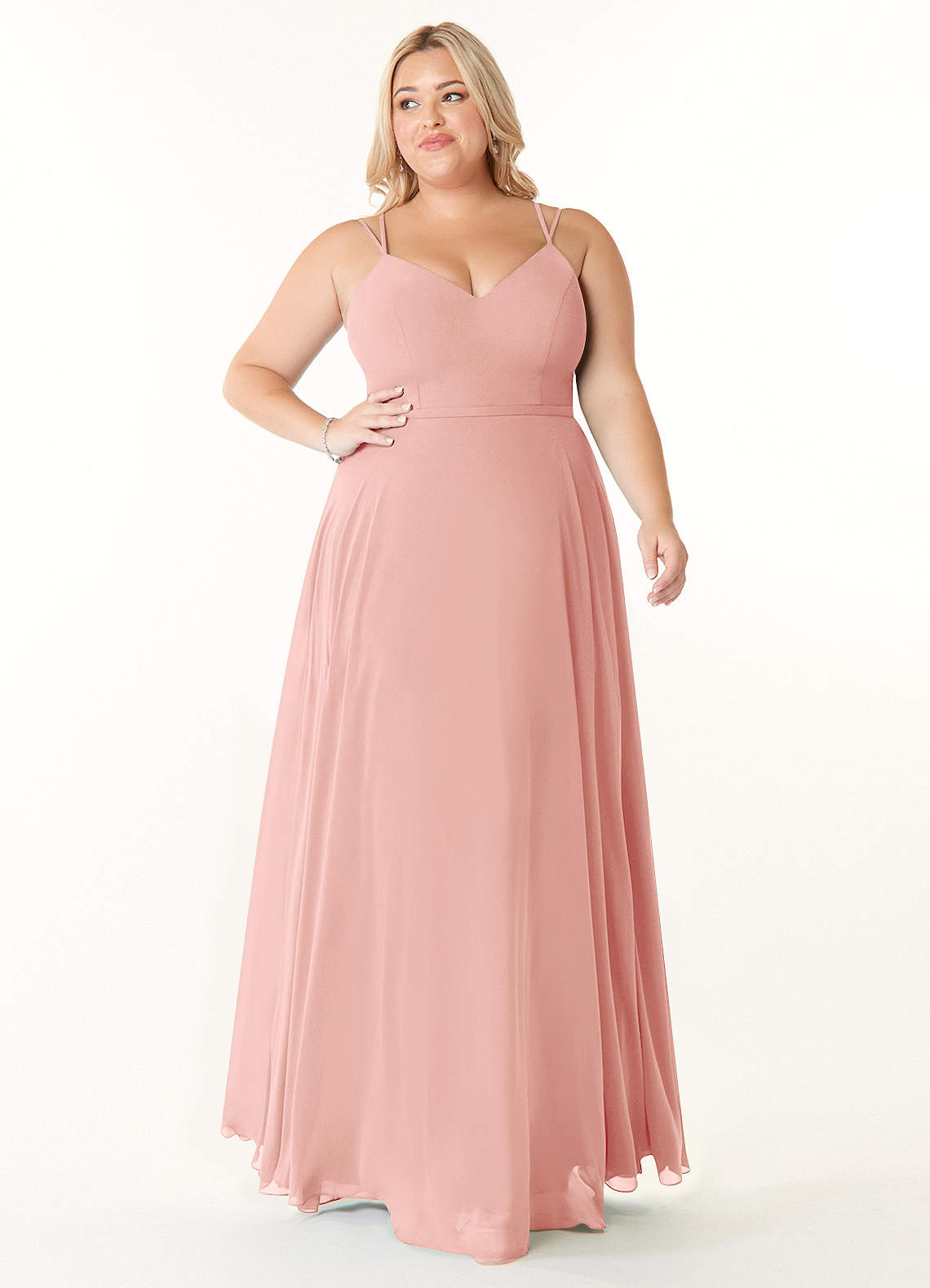 Azazie Janine Bridesmaid Dresses Rosette A-Line V-Neck Chiffon Dress image1