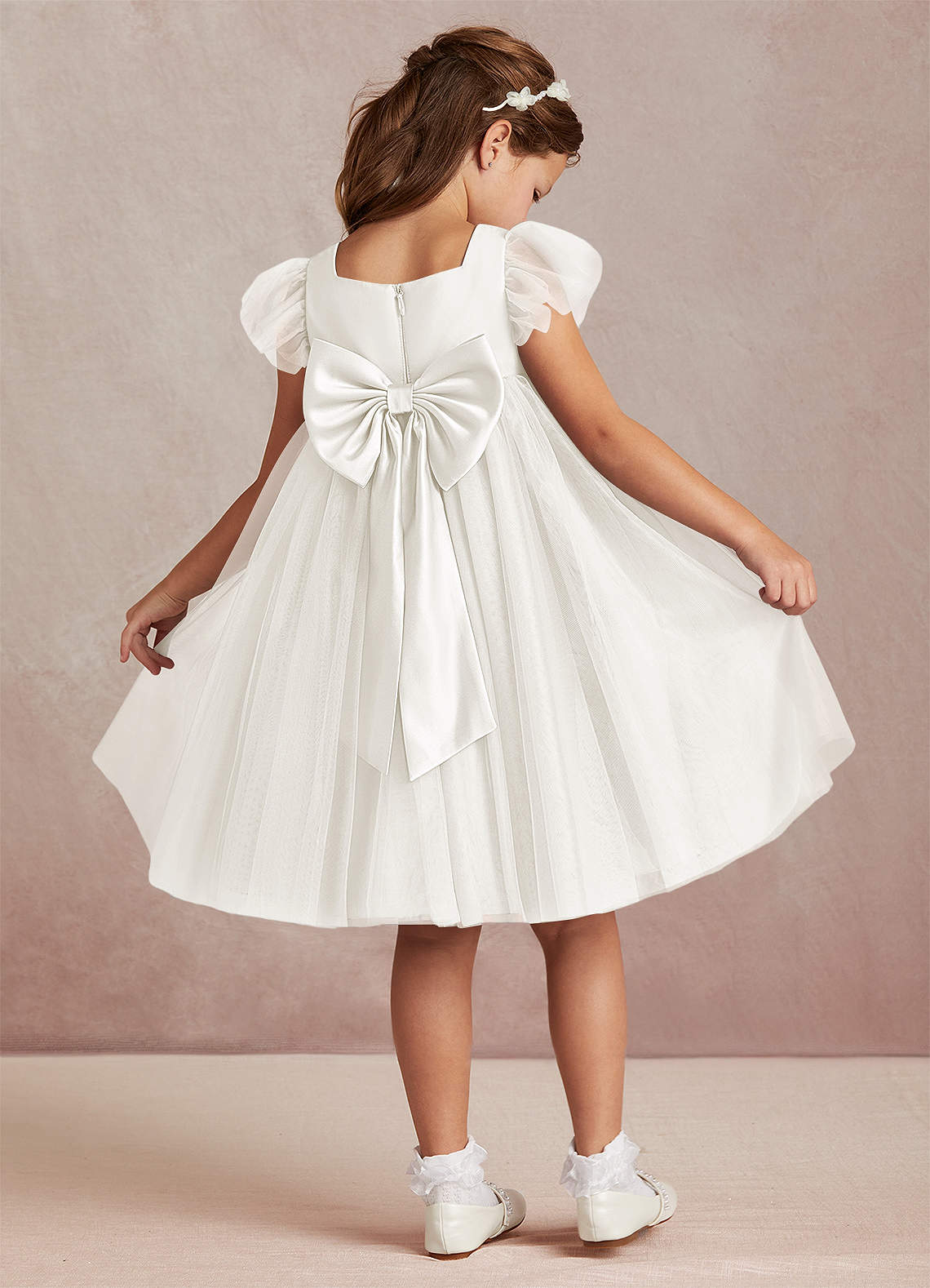 Azazie Kalio Ivory A-Line with Sleeves Tulle Dress | Azazie