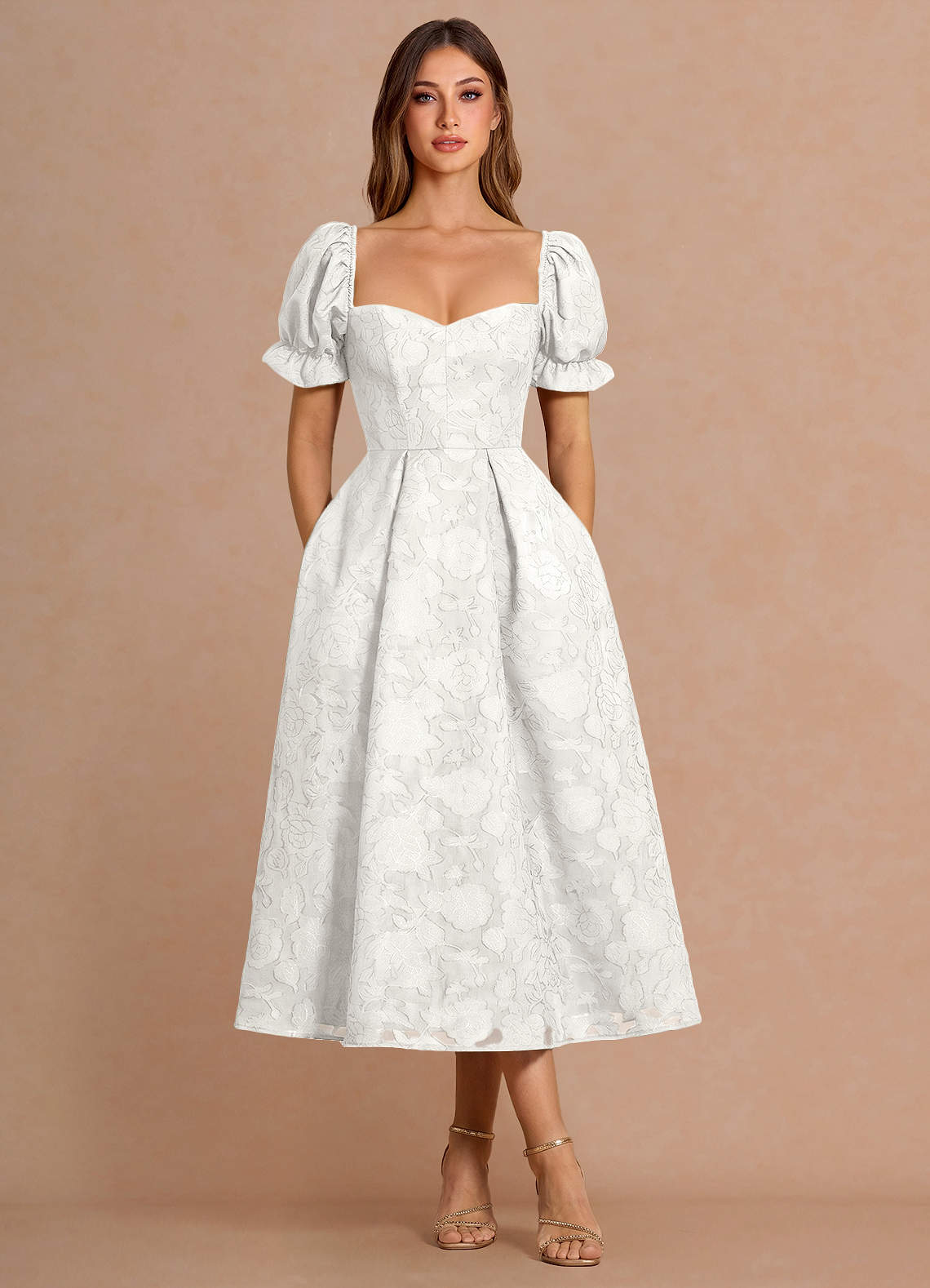white a line midi dress with sleeves Lanthe Size:1 — S