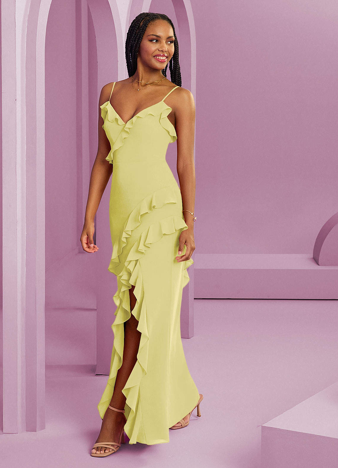 Barbie AZAZIE 1038 Ready to Ship Lemon Sorbet Chiffon Bridesmaid Dresses | Azazie Barbie AZAZIE 1038 Ready to Ship Lemon Sorbet Chiffon Bridesmaid Dresses | Azazie