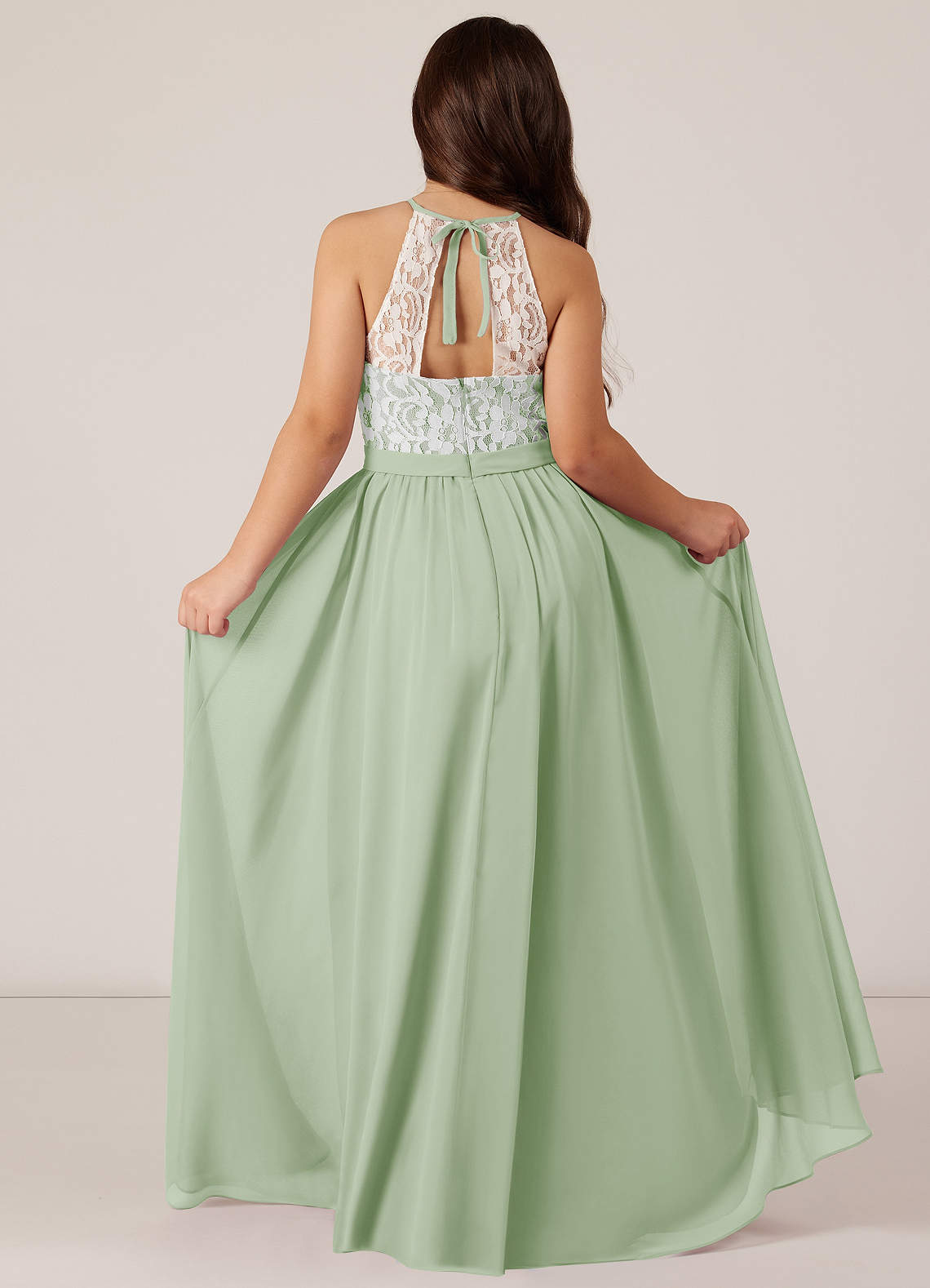 Azazie Fahari Junior Dusty Sage A-Line Lace Chiffon Dress image1