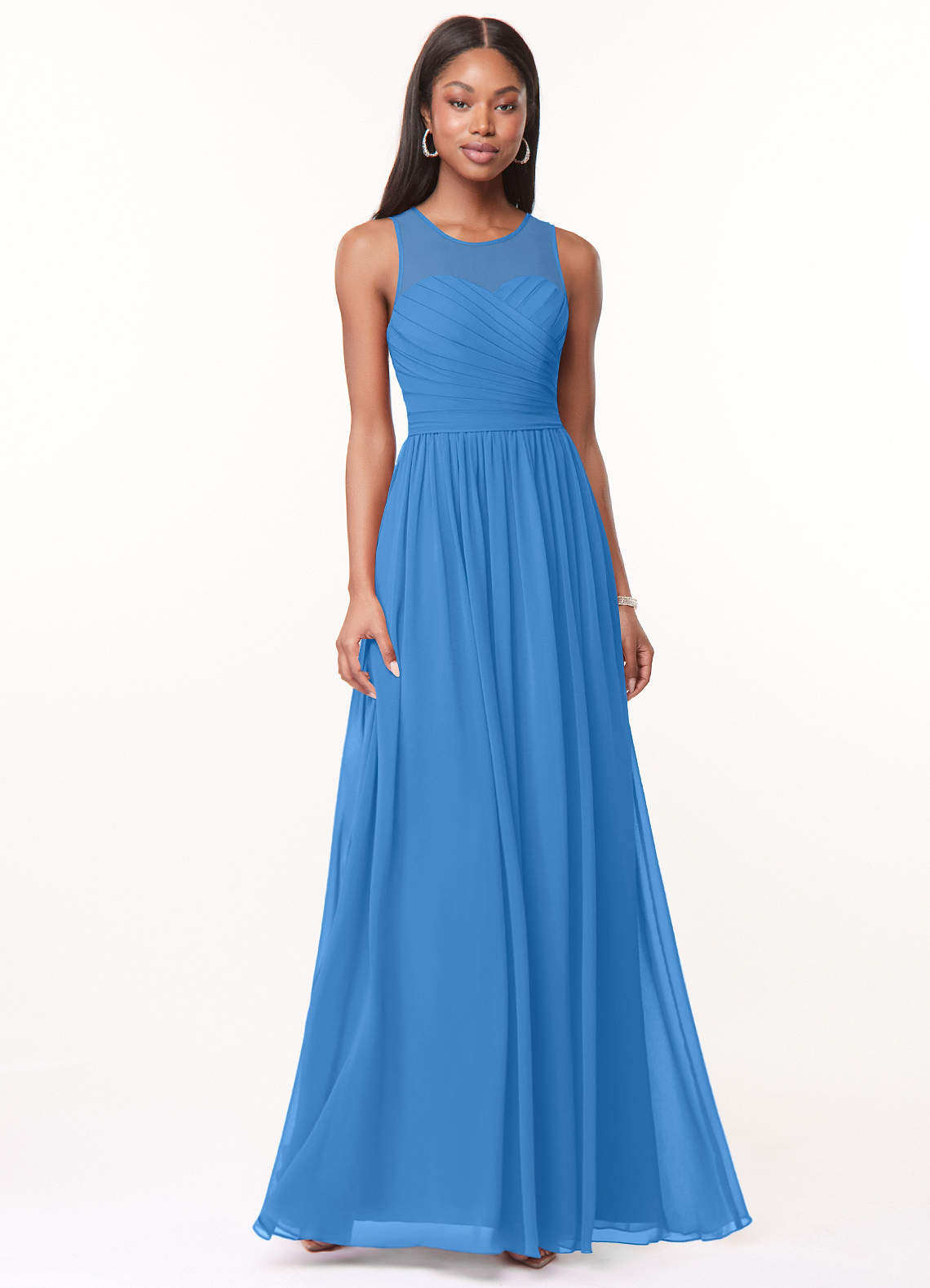 Azazie Nina Bridesmaid Dresses Blue Jay A-Line Pleated Chiffon Dress image1