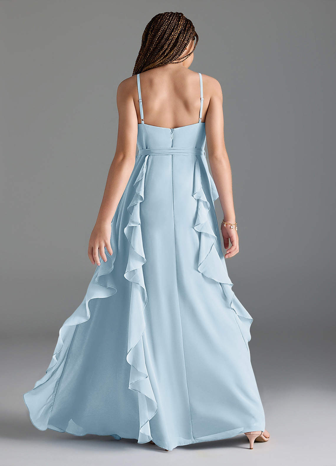 Azazie Peyton Junior Vestido Céu Azul de Chiffon de Linha A com Plissado image4