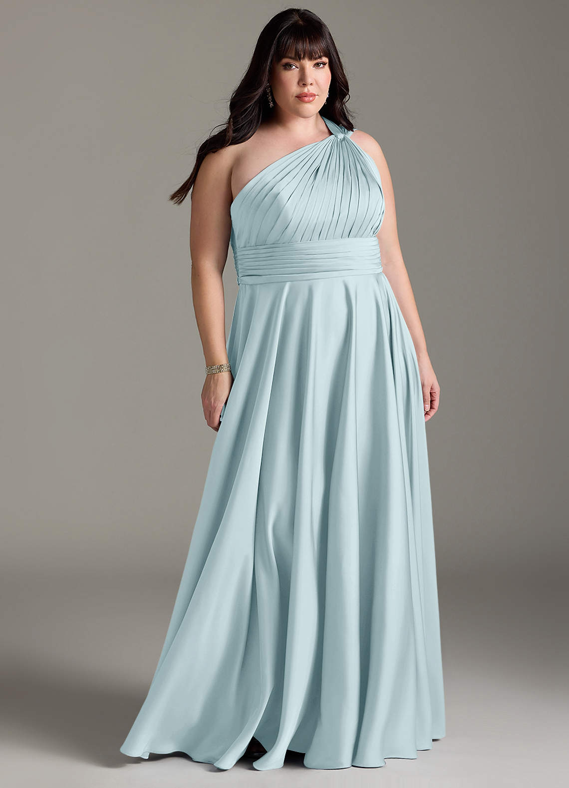 Azazie Charlize Brautjungfernkleider A-Linie One-Shoulder Stretch-Satin Kleid Nebel image1