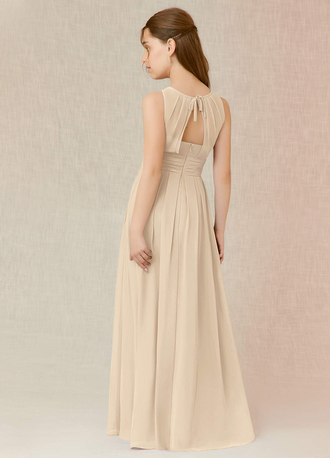 Azazie Bibiane Junior Champagne A-Line Pleated Chiffon Dress image4