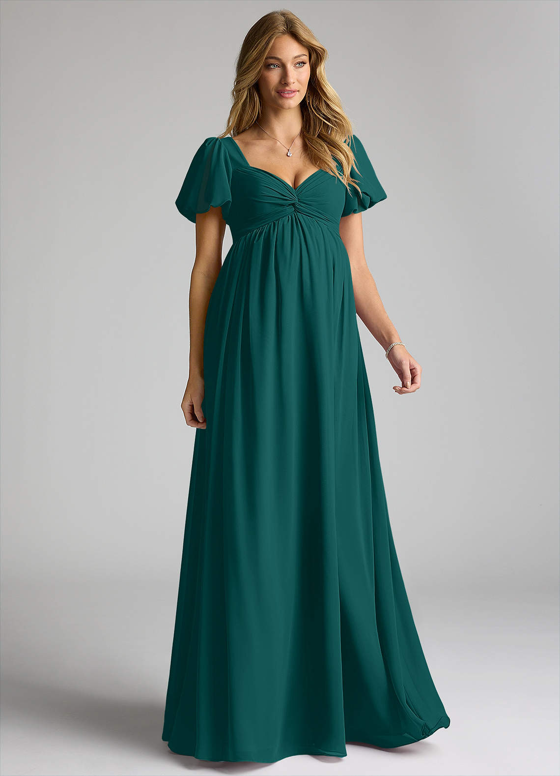 Azazie Sweetheart Floor-Length Chiffon Maternity Bridesmaid Dresses - Peacock