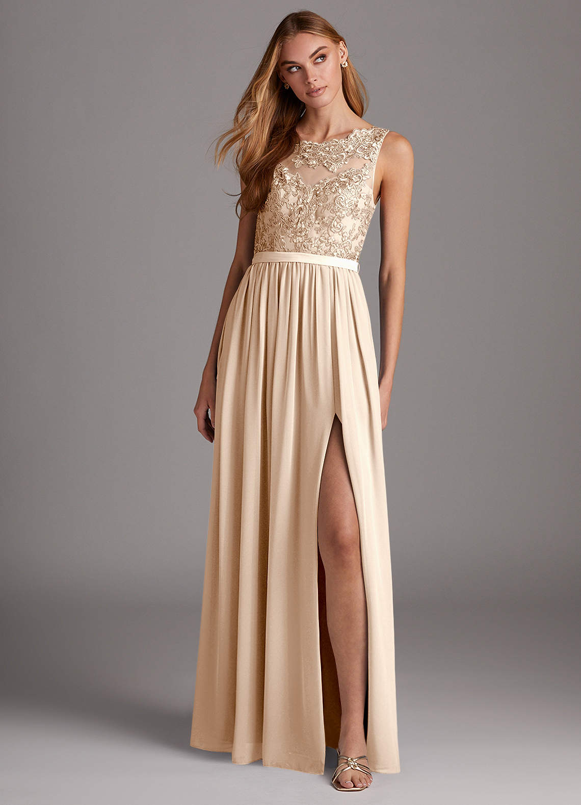 slim fit dress slacks A-Line Scoop Neck Sleeveless Chiffon Floor-Length Bridesmaid Dresses Featuring Back Hole Lace