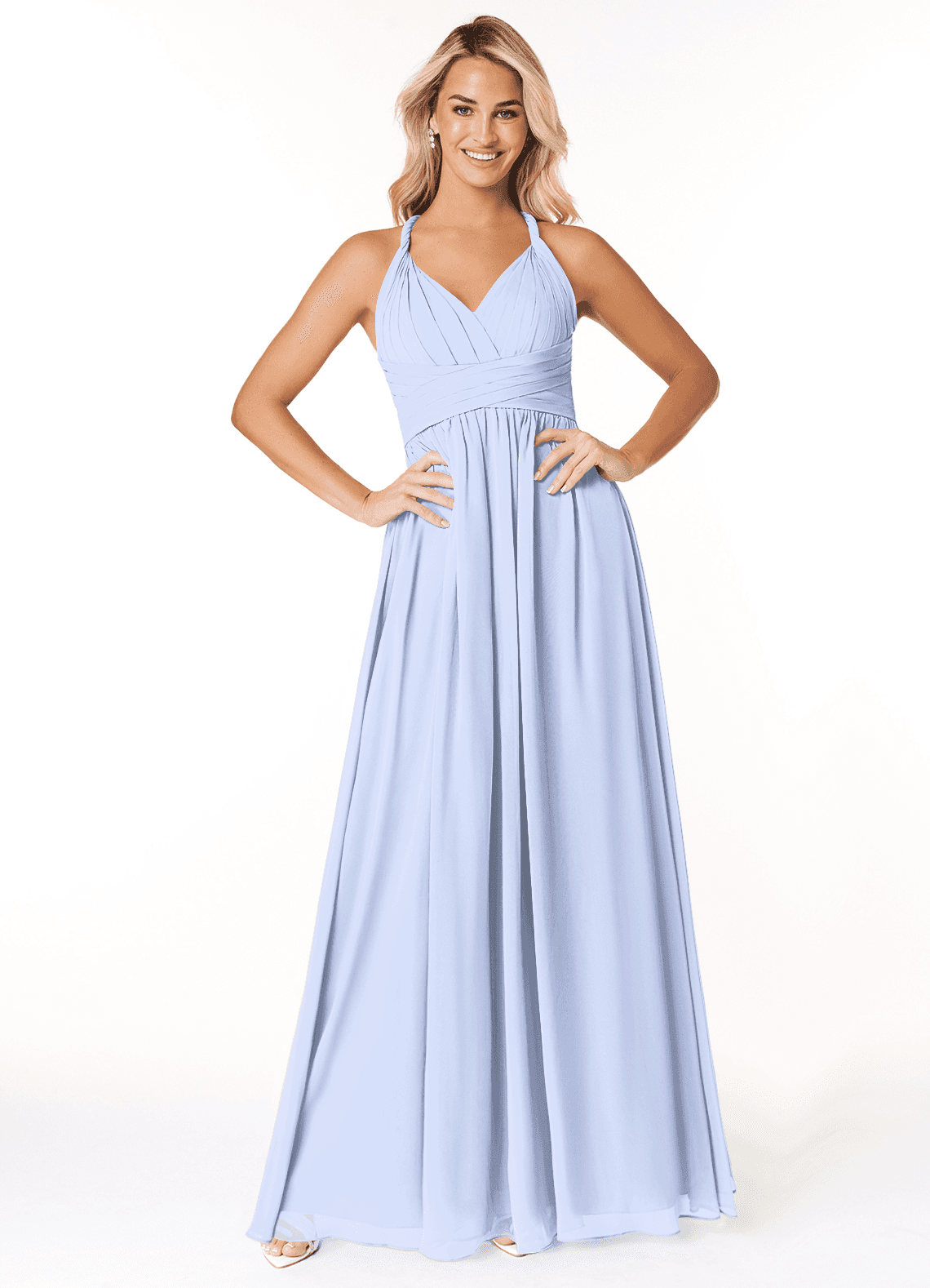 Azazie Ashia Abiti da Damigella Abito A-Line in Chiffon Plissettato Ghiaccio image1