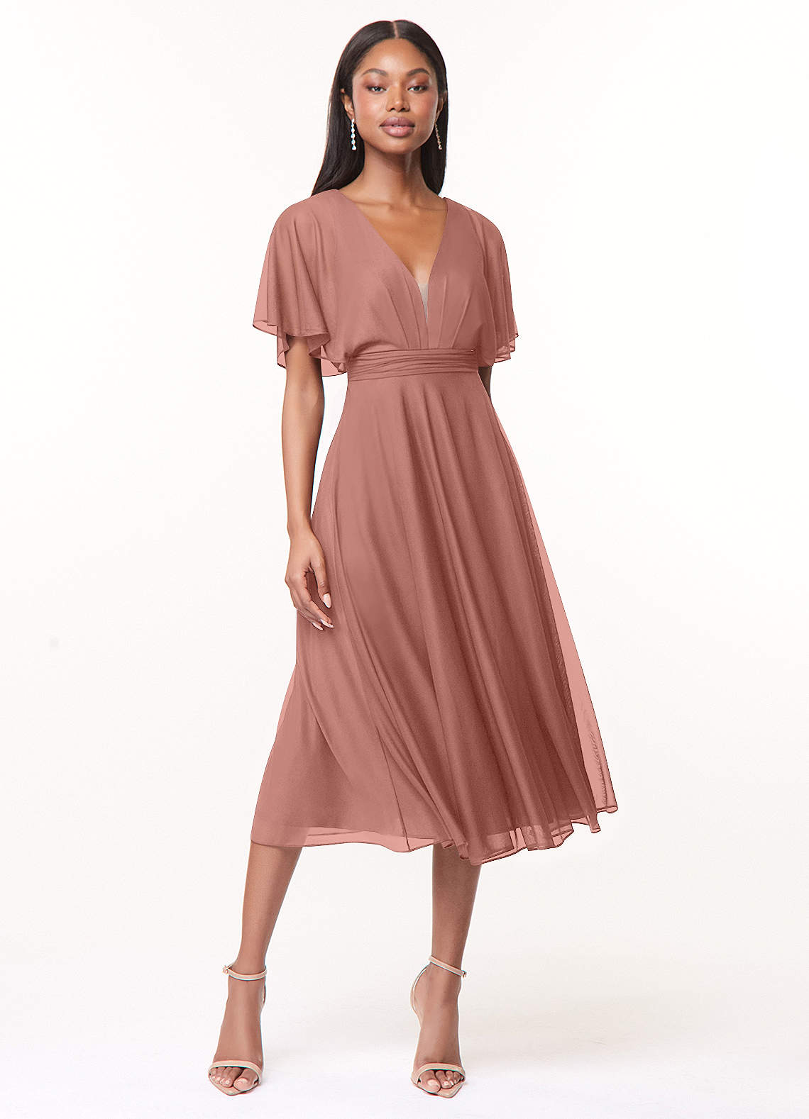 Azazie Tinsley Bridesmaid Dresses Cedar Rose A-Line Pleated Mesh Dress image1