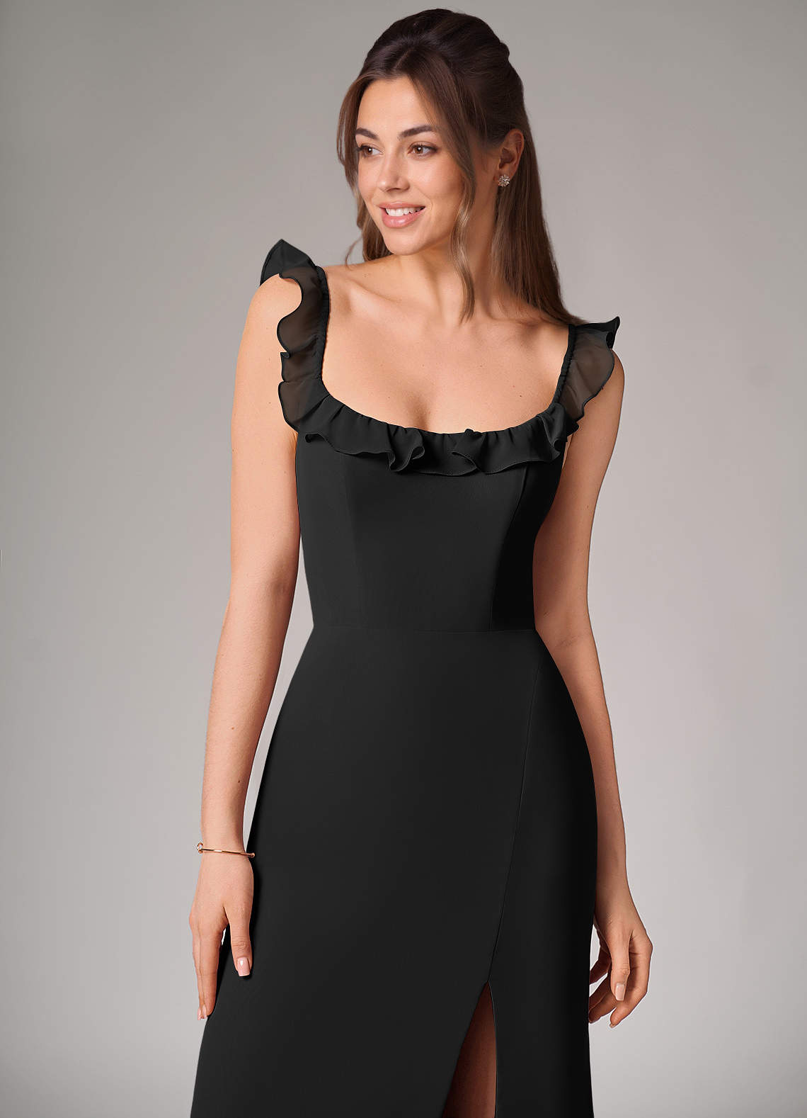 Azazie Callie Essayer des robes à la maison Robe Sirène Convertible en Mousseline de soie Fente Latérale Noir image5