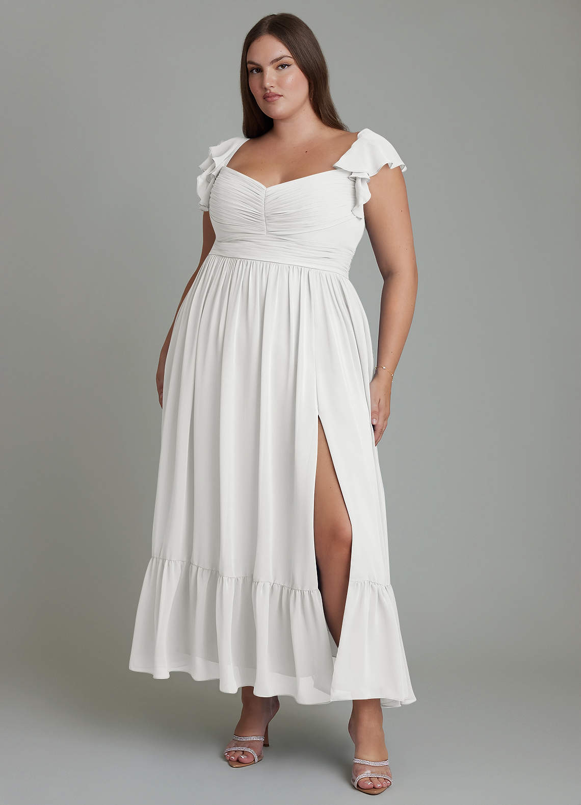 Azazie Anaya Vestidos de damas de honor Vestido Blanco de Gasa de Línea A con Escote corazón image1