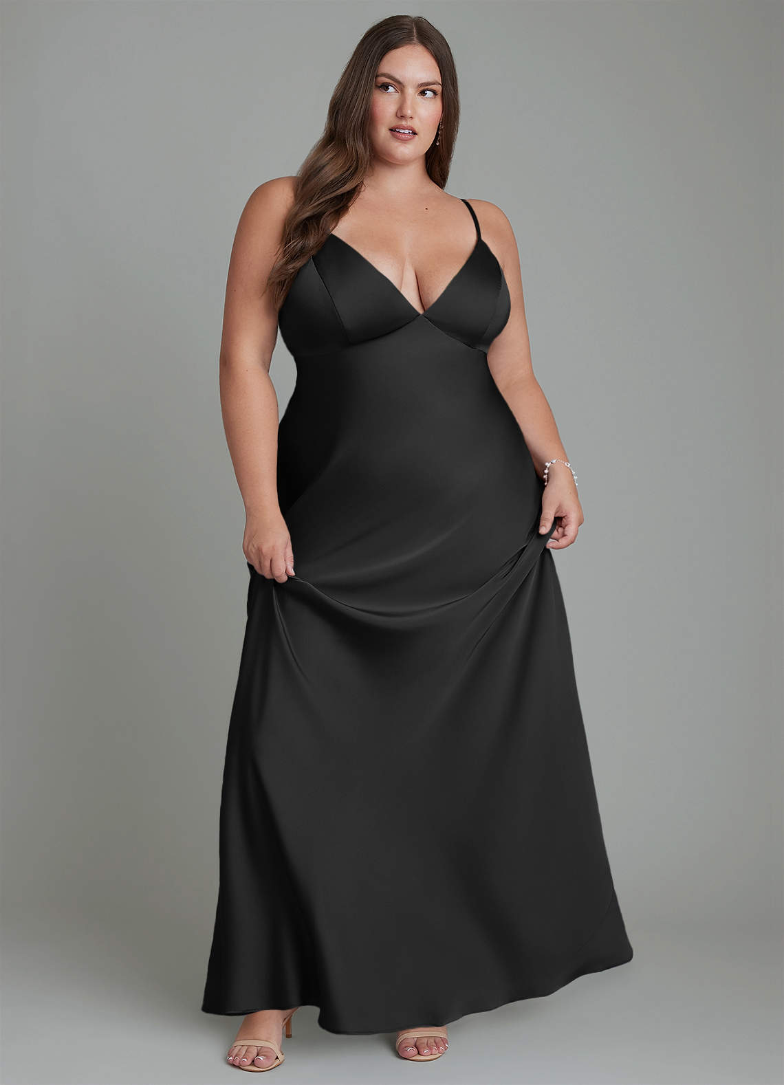Azazie Stefania Bridesmaid Dresses Black A-Line Stretch Satin Dress image10