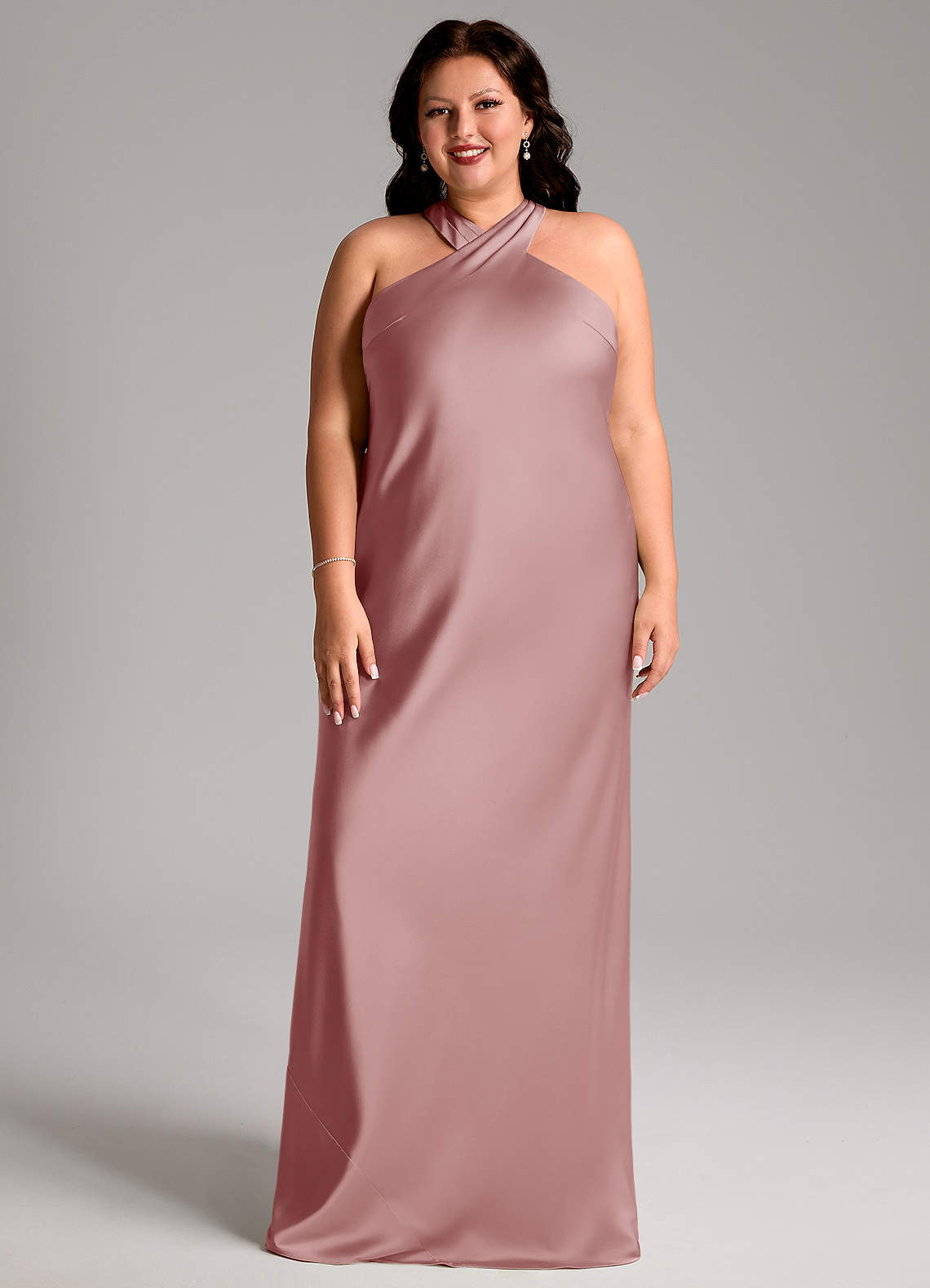Azazie Doretta Bridesmaid Dresses Dusty Rose Mermaid Pleated Stretch Satin Dress image1