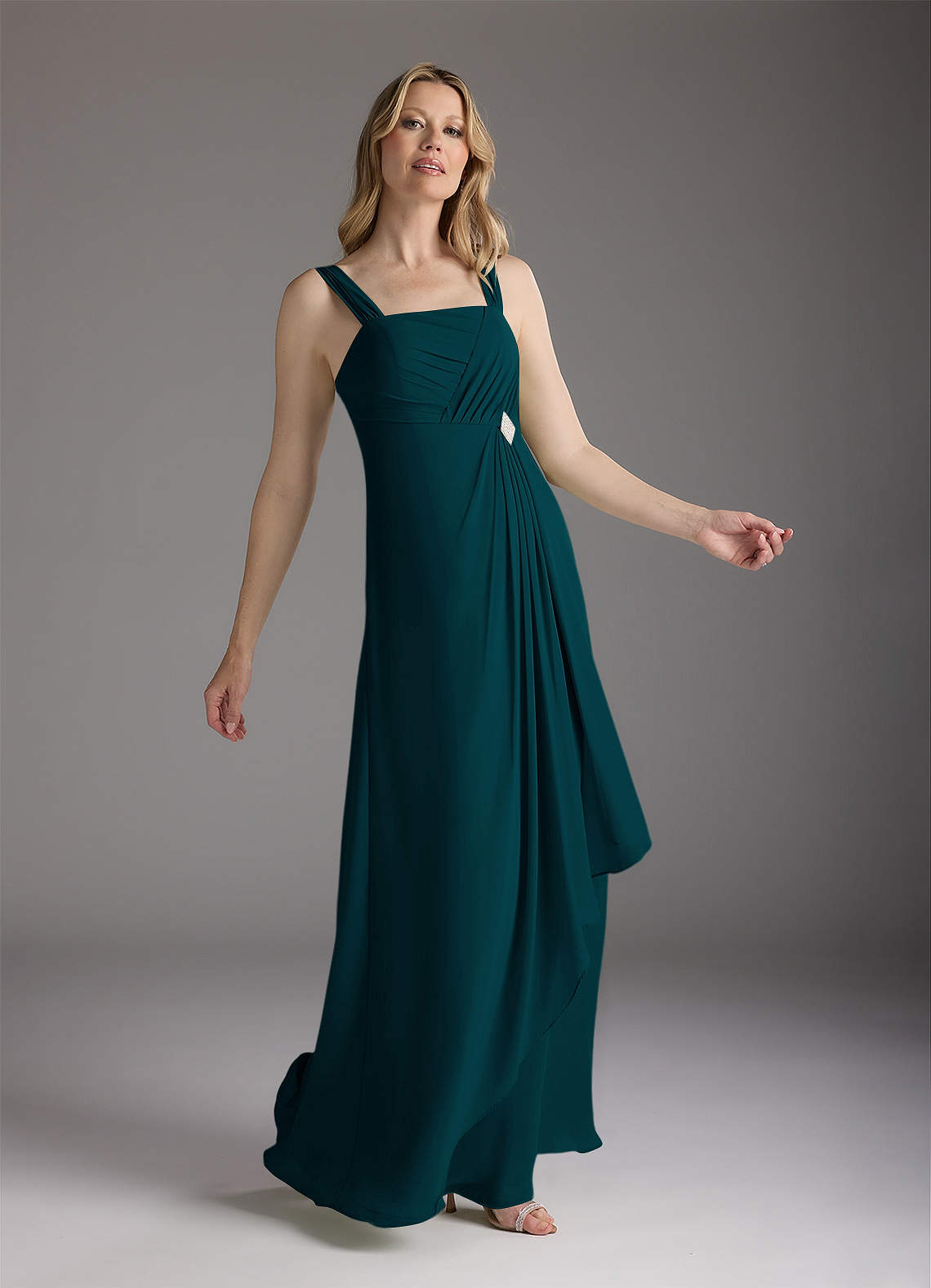 Azazie Weisz Mother of the Bride Dresses Pine A-Line Square Neckline Pleated Chiffon Dress image3