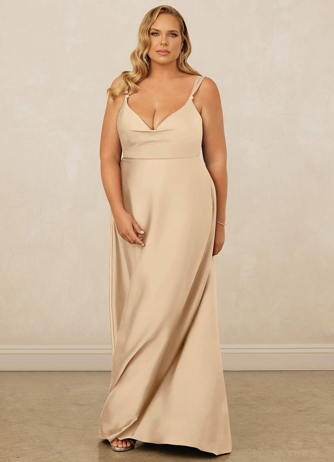 Christian Siriano Bridal for Azazie 1001 Bridesmaid Dresses Cowl Neck Stretch Satin A-line Dress image14