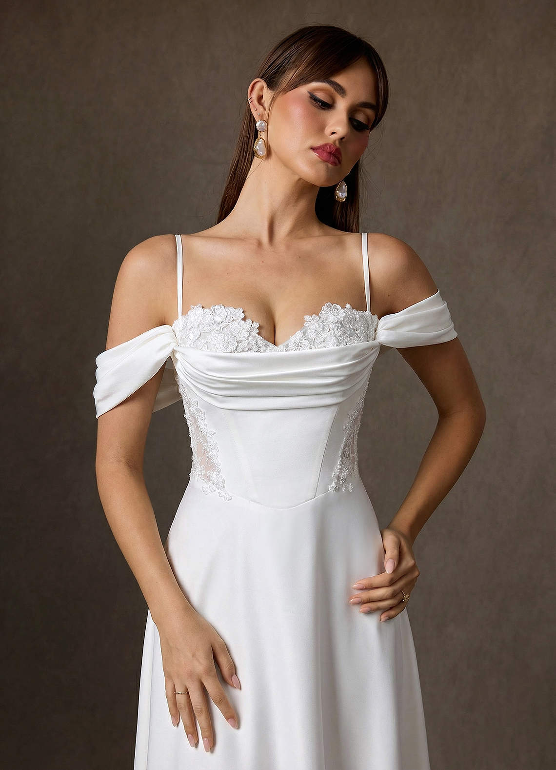 Azazie Ganelle Wedding Dresses Diamond White A-Line Sweetheart Neckline Crepe Back Satin Dress image6