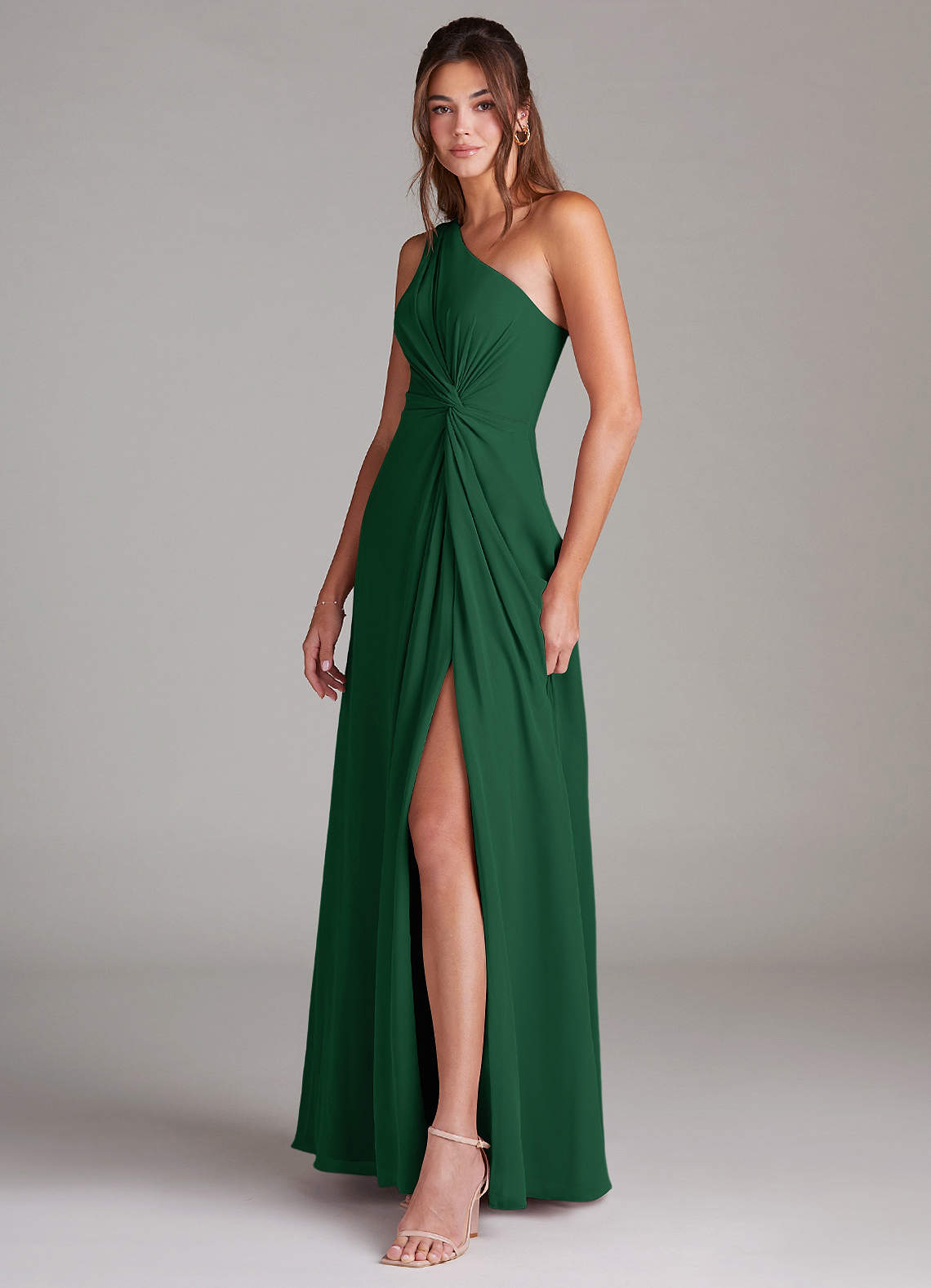 Azazie Brooke Bridesmaid Dresses Dark Green A-Line One Shoulder Chiffon Dress image4