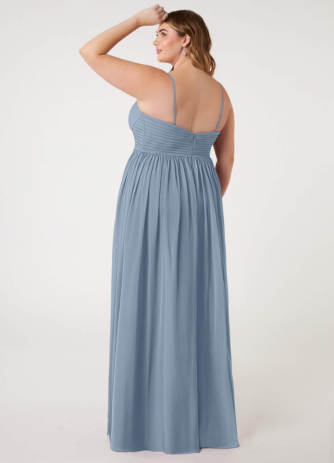 Azazie Alia Bridesmaid Dresses Dusty Blue A-Line Pleated Chiffon Dress image8