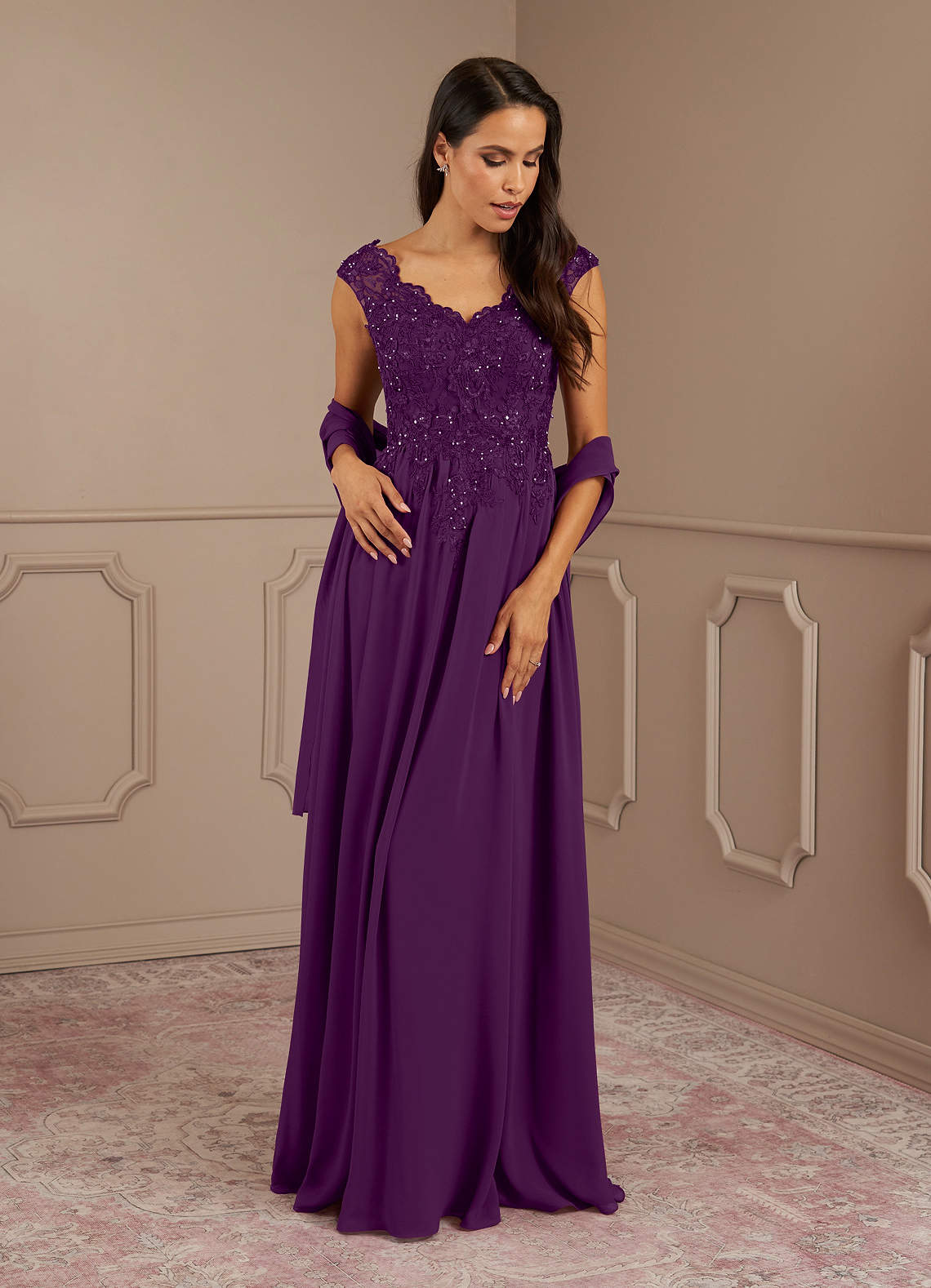 Azazie Amethyst Grape A Line V Neck Sequins Chiffon Dress Azazie UK