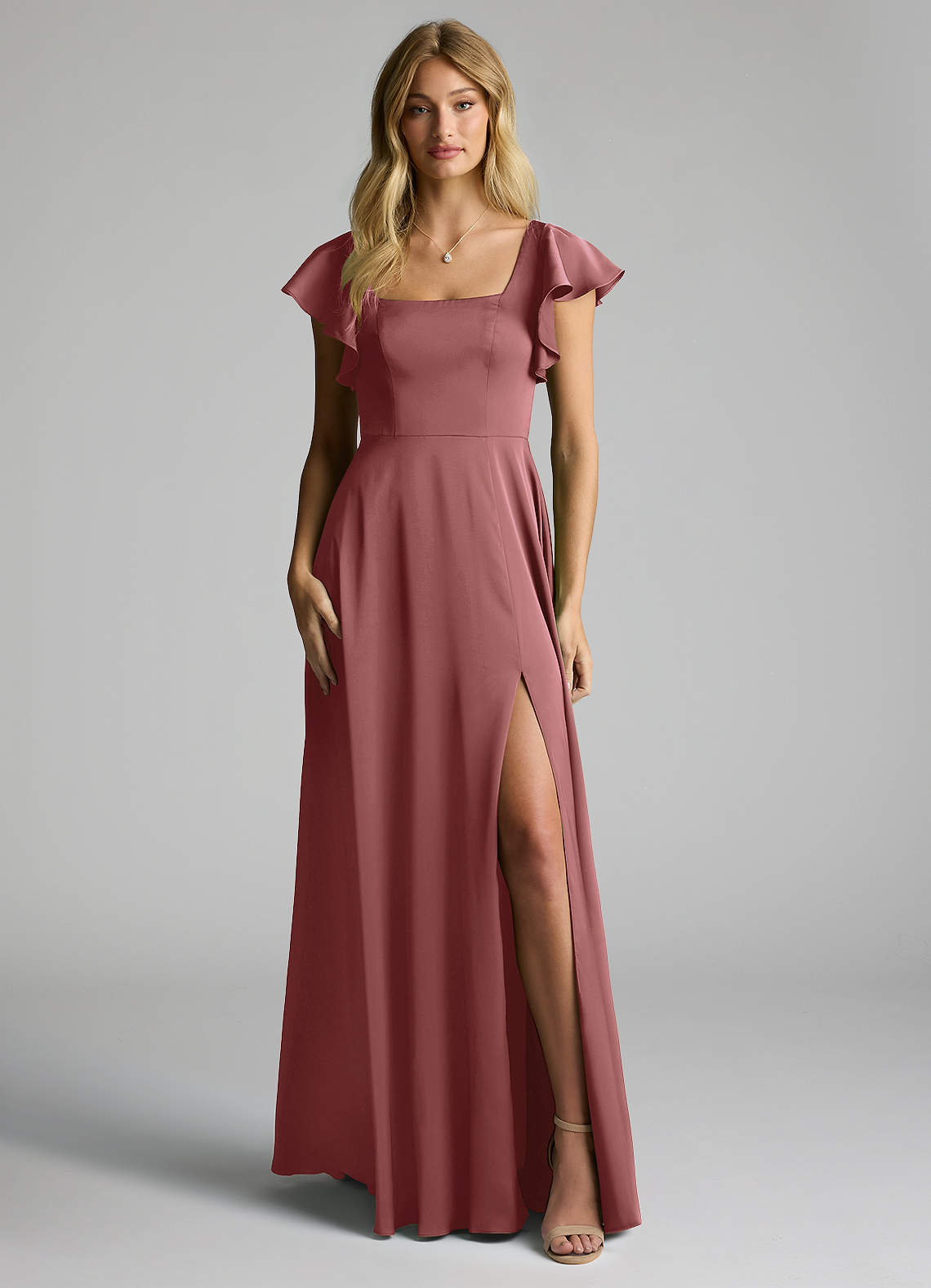 Azazie Bondi Bridesmaid Dresses Amethyst A-Line Bow Stretch Satin Dress image4