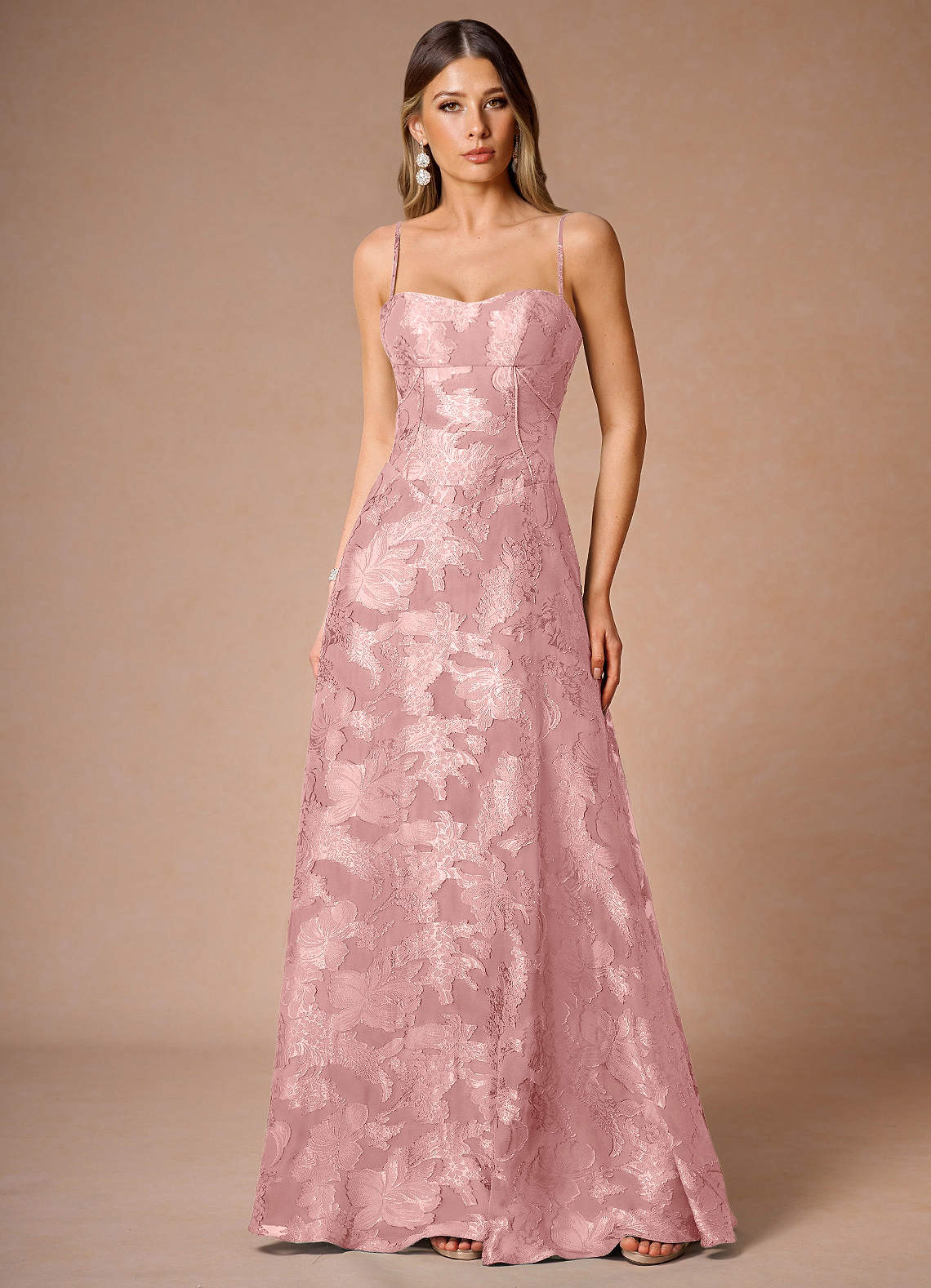 coral pink formal dress Chic A-line V neck Embroidery Long Prom Dress Beautiful Boho Formal Go –  SELINADRESS main image 1
