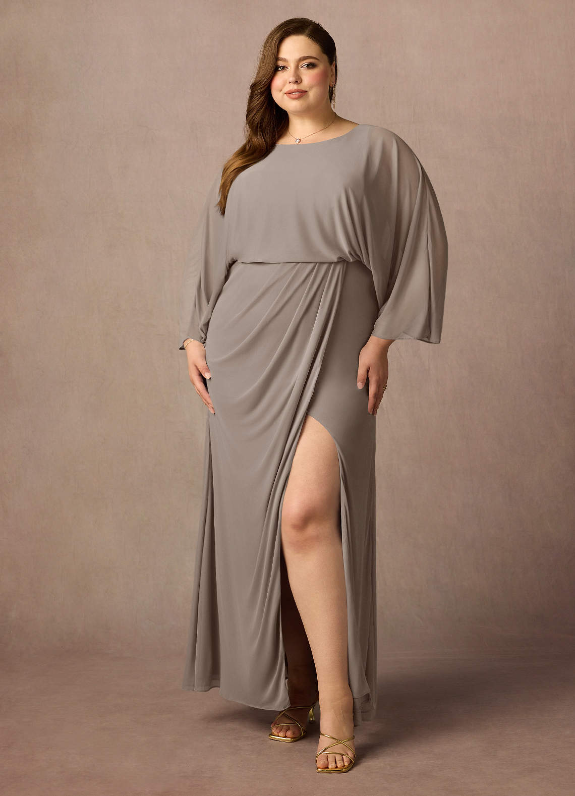 Azazie Ysabella vestidos de madre de la novia Vestido de Gris Pardo de Malla de Sirena con Plisado image1