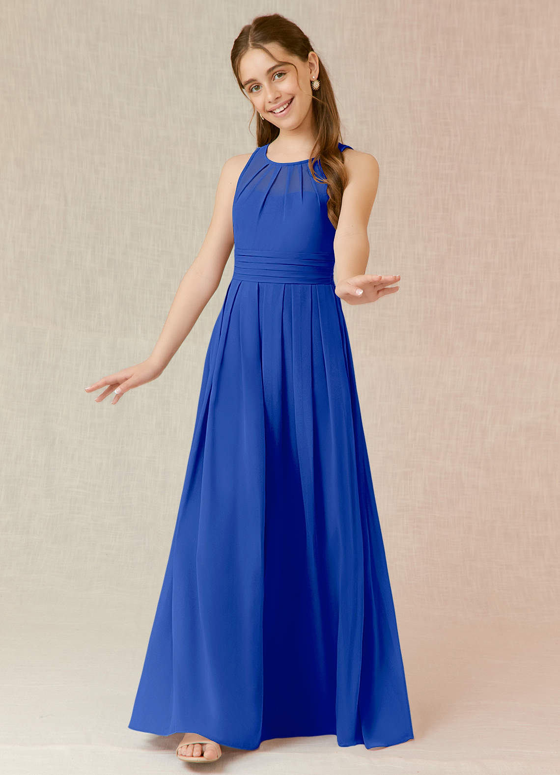 Azazie Bibiane Junior Royal Blue A-Line Pleated Chiffon Dress image3
