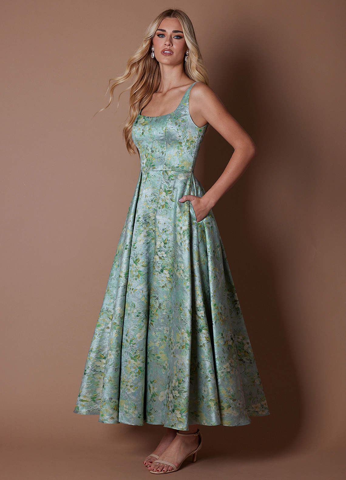 vintage sage bridesmaid dresses Leely Women Sage Green Floral Flowy Bridesmaid Dress with Slit A Line Off the Shoulder Print Long Wedding Party Dress