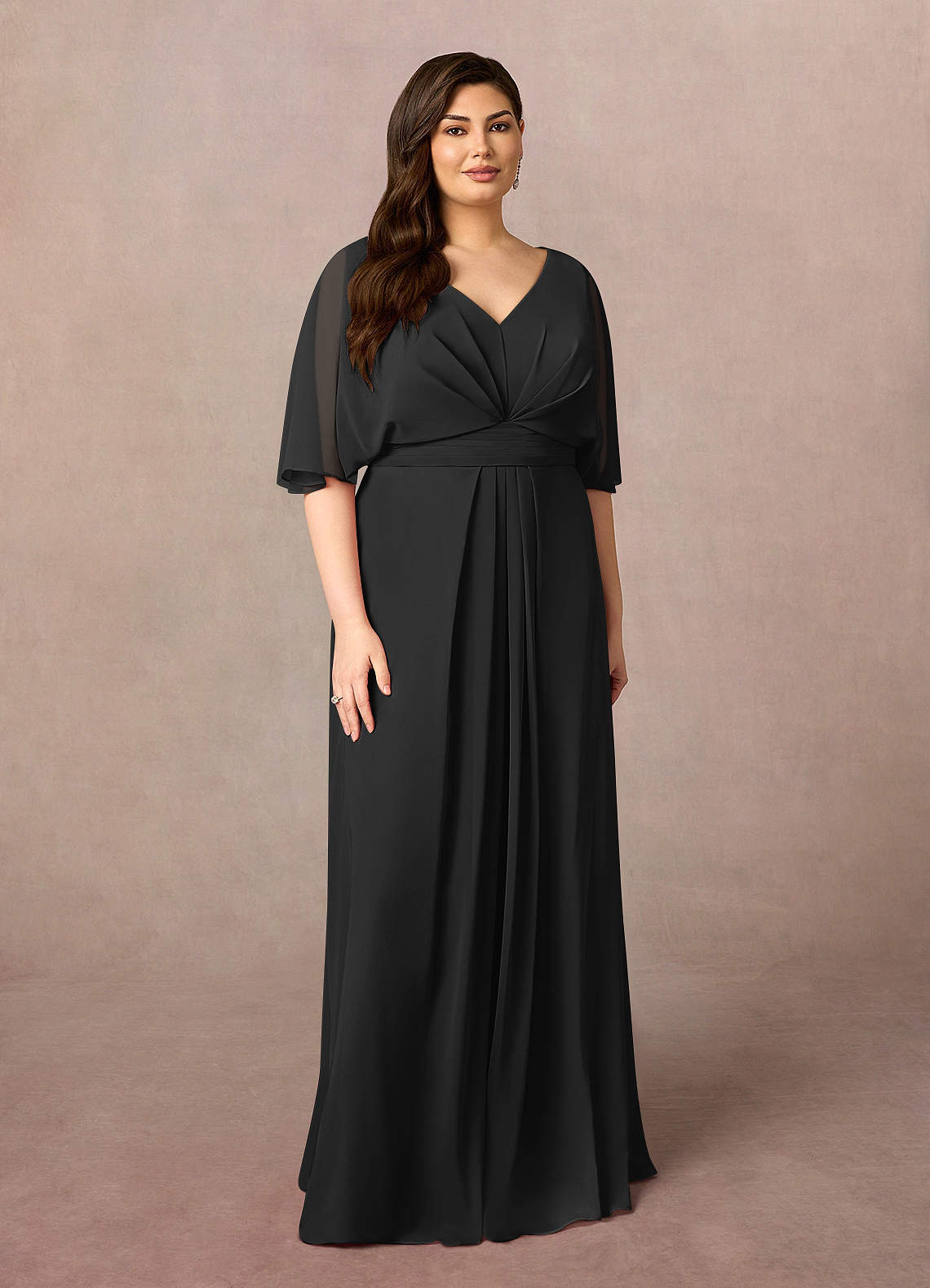 Azazie Oksana Black A-Line V-Neck Pleated Chiffon Dress | Azazie