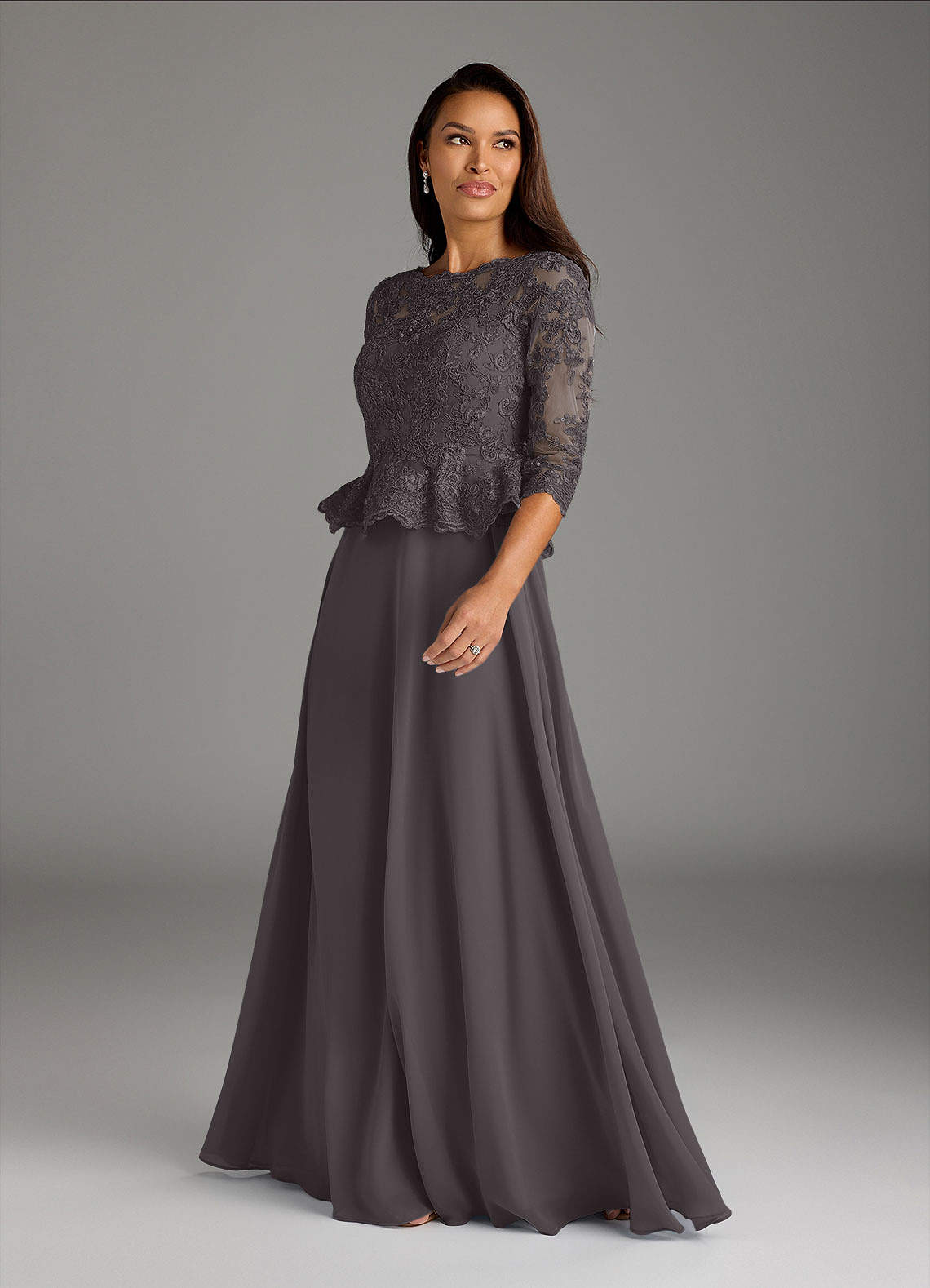 steel grey dress Delilah Gown- Gray Time to celebrate the big day with Oksana Floor Length Grey Sleeve Bridesmaid