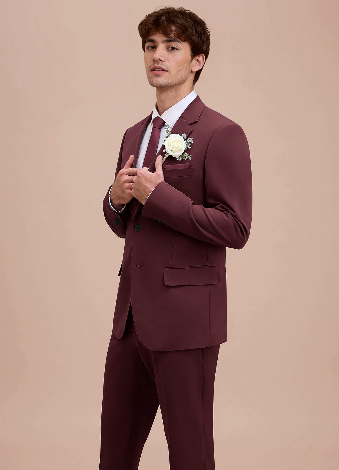 front Ethan Cabernet Refined Weave Performance Suit Jacket