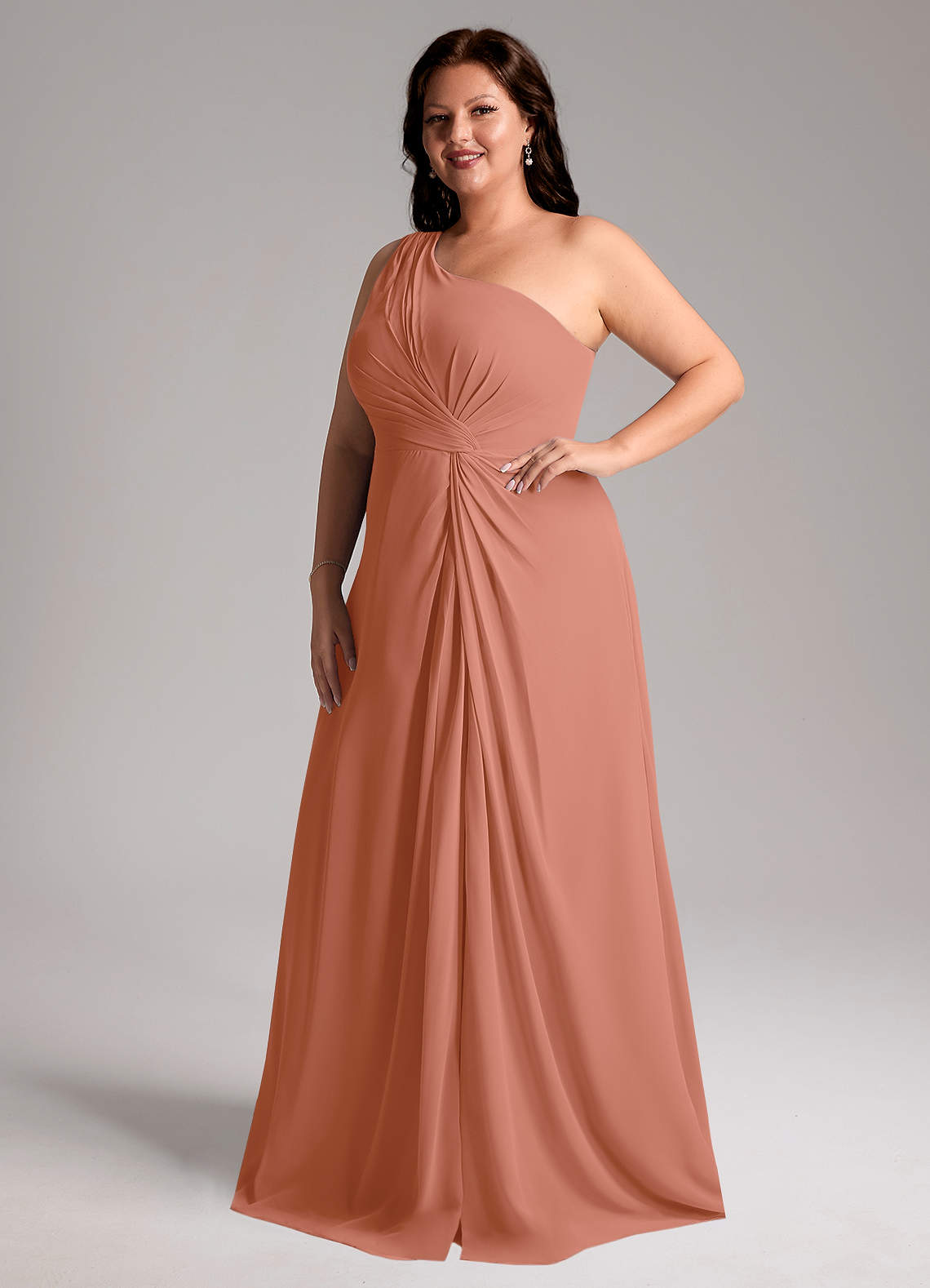 Azazie Brooke Bridesmaid Dresses MAI TAI A-Line One Shoulder Chiffon Dress image11