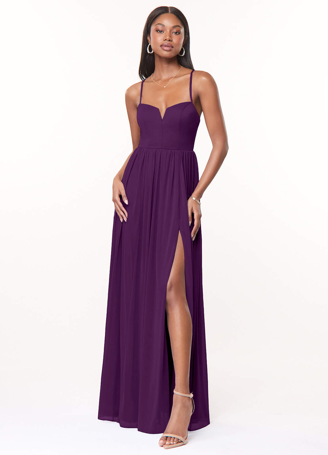 Azazie Marsol Bridesmaid Dresses Grape A-Line Corset Mesh Dress image1