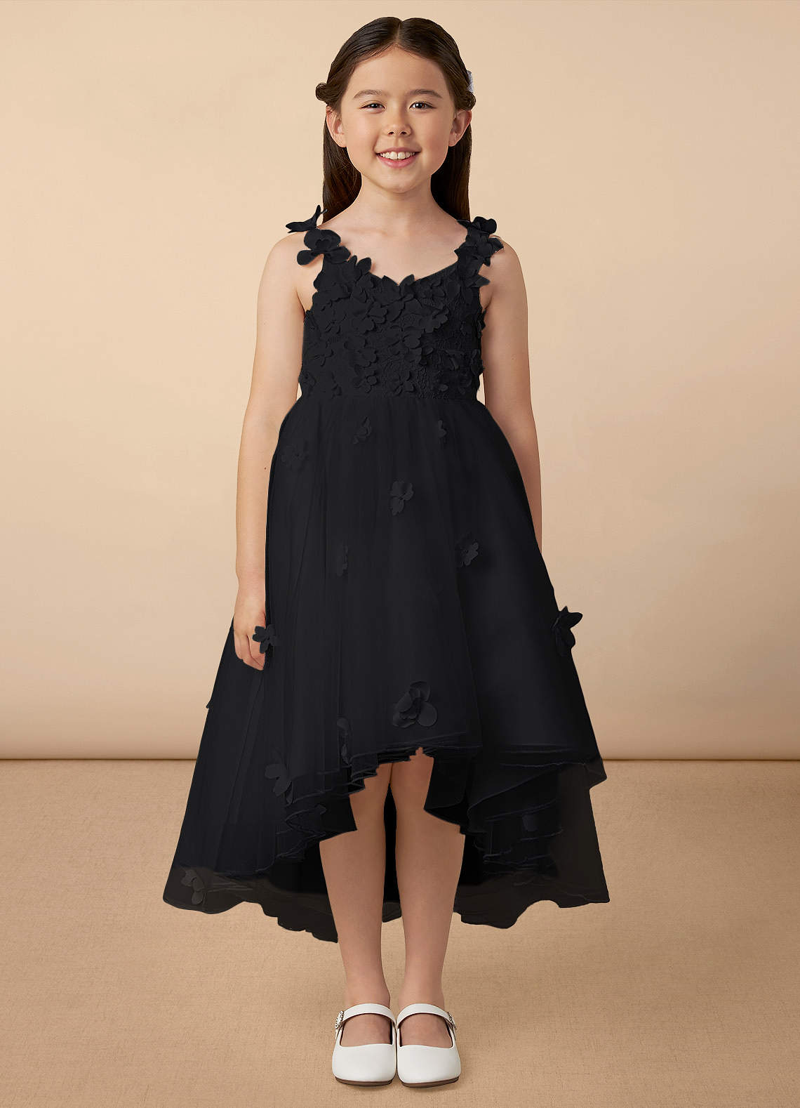 Azazie Ceres Blumenmädchenkleider Ballkleid Spitze Tüll Kleid Schwarz image1