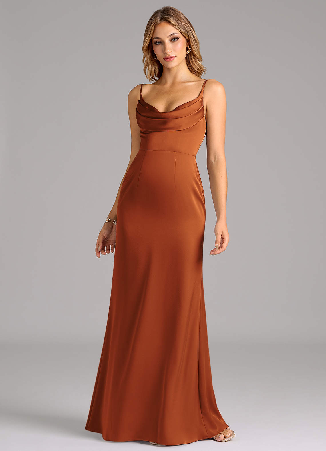 cinnamon formal dress Azazie A-Line Sweetheart Floor-Length Stretch Satin Bridesmaid Dresses