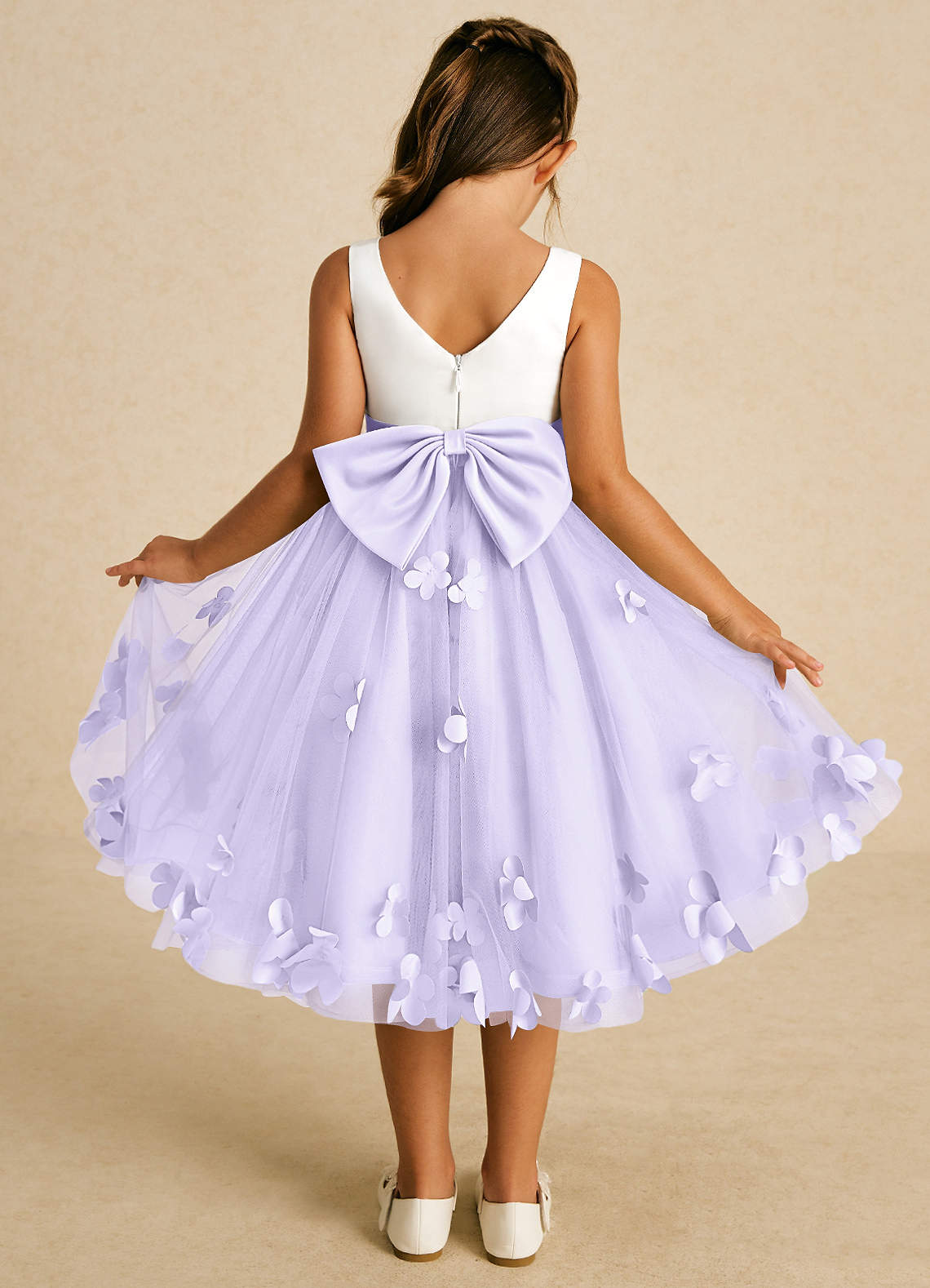 Azazie Sprout Flower Girl Dresses Lilac A-Line Bow Tulle Dress image1