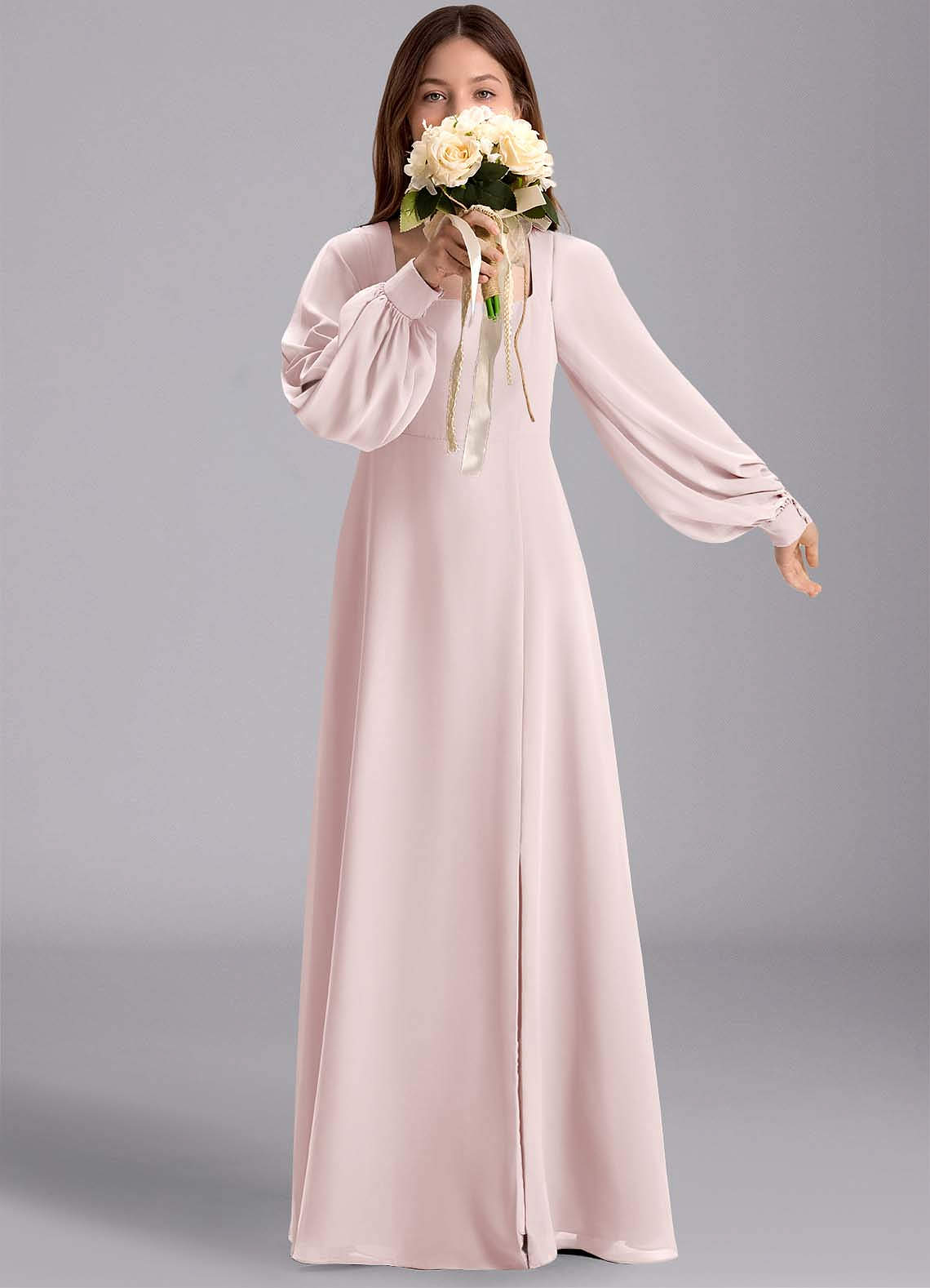 Azazie Bondi Junior Vestido de Rosa Rubor de Gasa de Corte en A con Blusón image1