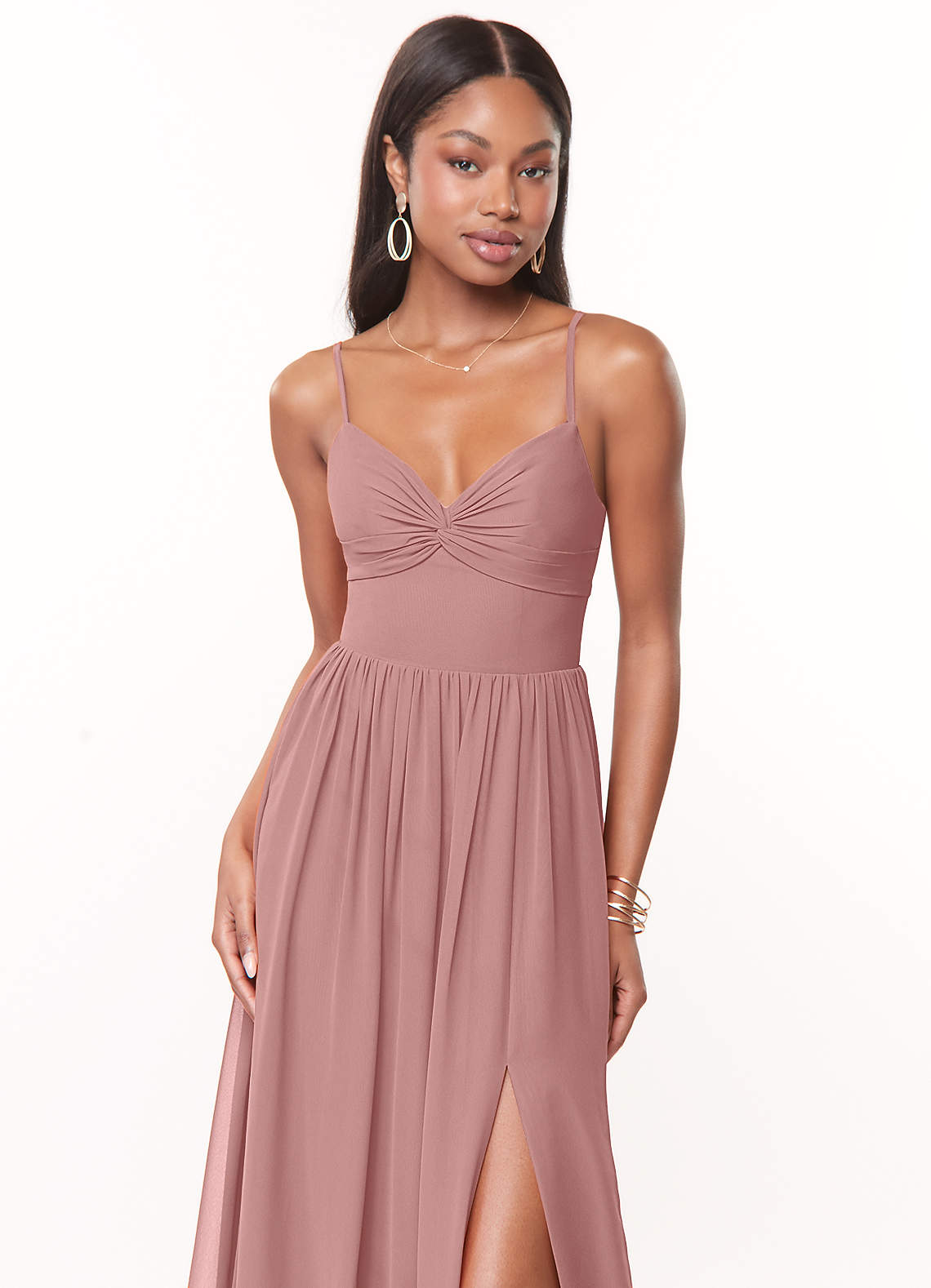 Azazie Zeya Bridesmaid Dresses Dusty Rose A-Line V-Neck Pleated Chiffon Dress image4