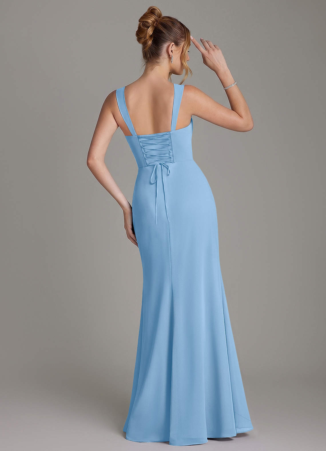 Azazie Agustina Bridesmaid Dresses Powder Blue Mermaid Corset Chiffon Dress image6