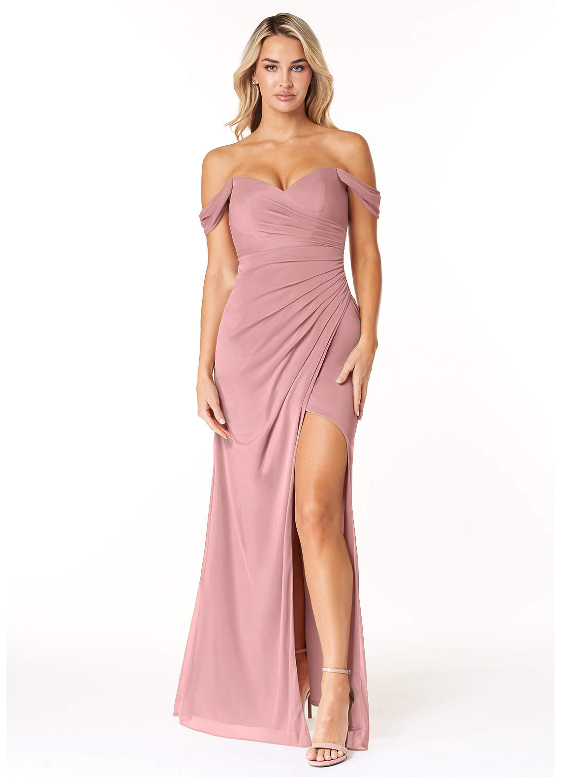 Azazie Tessa Robes de demoiselle d'honneur Robe Fourreau Convertible en Maille Schulterfreier Schatz Rose Poussiéreuse image1