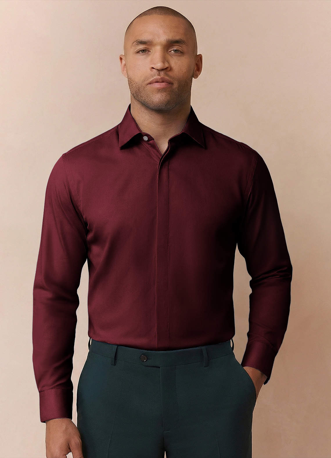 front Noah Burgundy Performance Stretch Dress Shirt